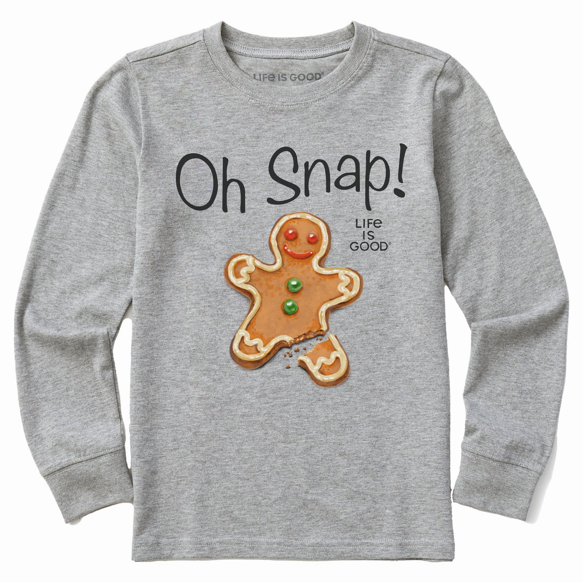 Kids Oh Snap Gingerbread Man Long Sleeve Crusher Tee Casual layering piece MoistureWicking Technology