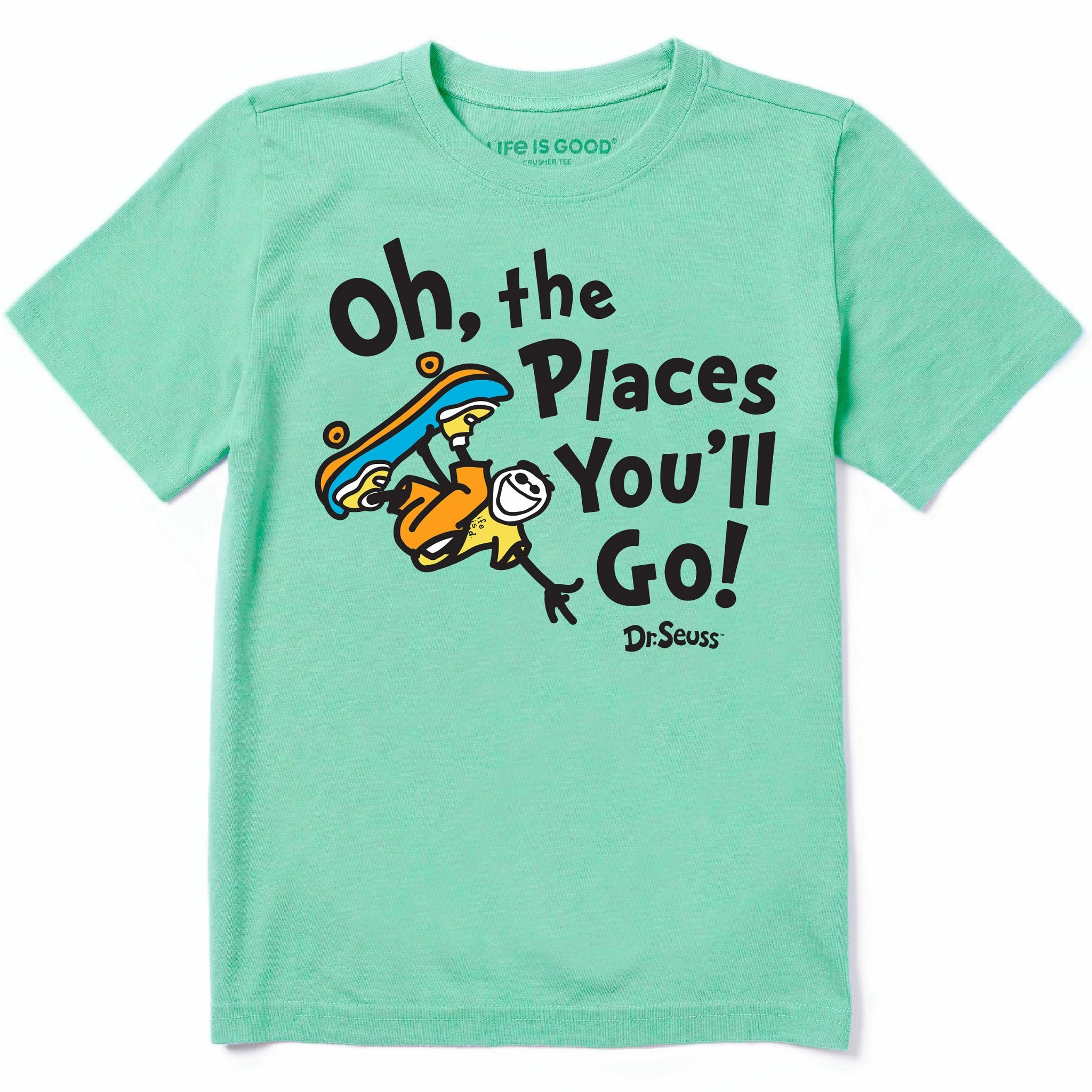 right size Sleek Waist Kids Oh the Places Jake Skateboard Short Sleeve Crusher Tee