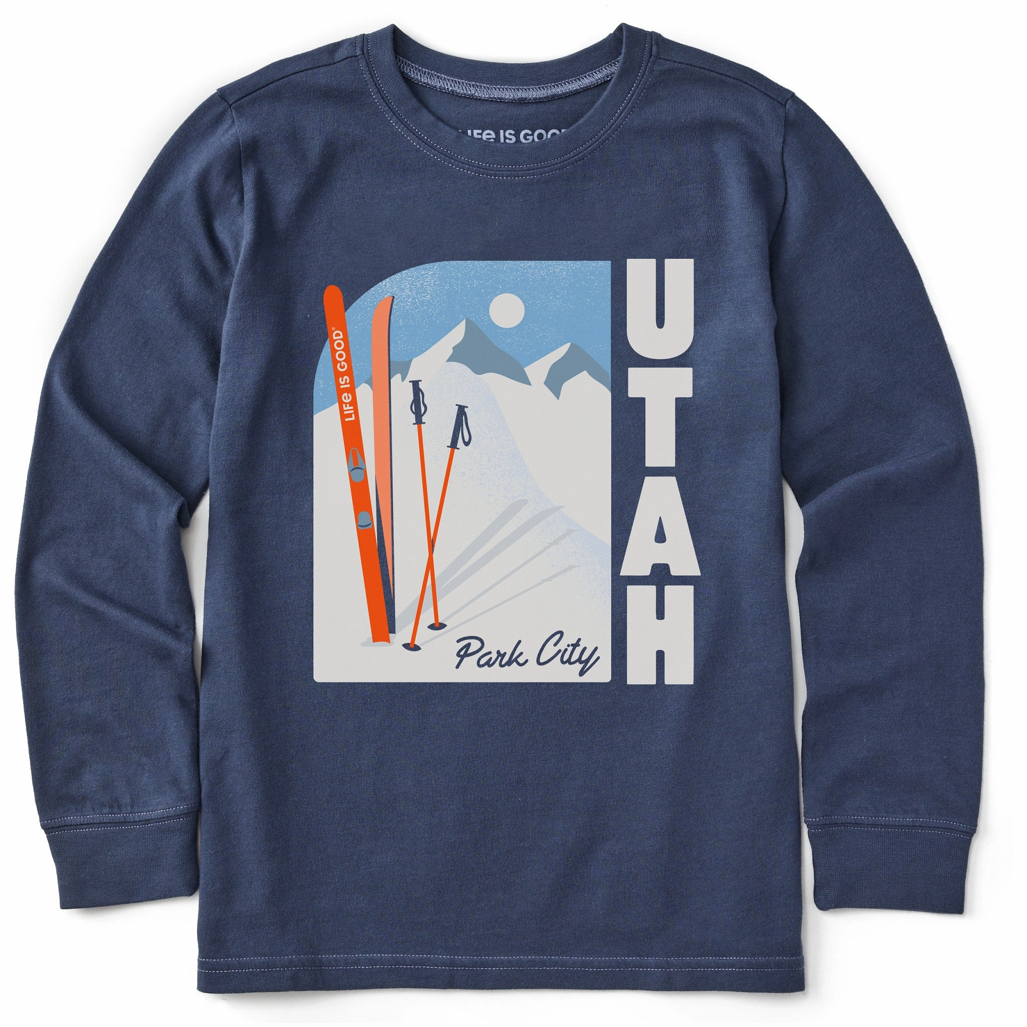 Kids Park City Utah Skis Long Sleeve Crusher Tee Fashion Top Minimal Look