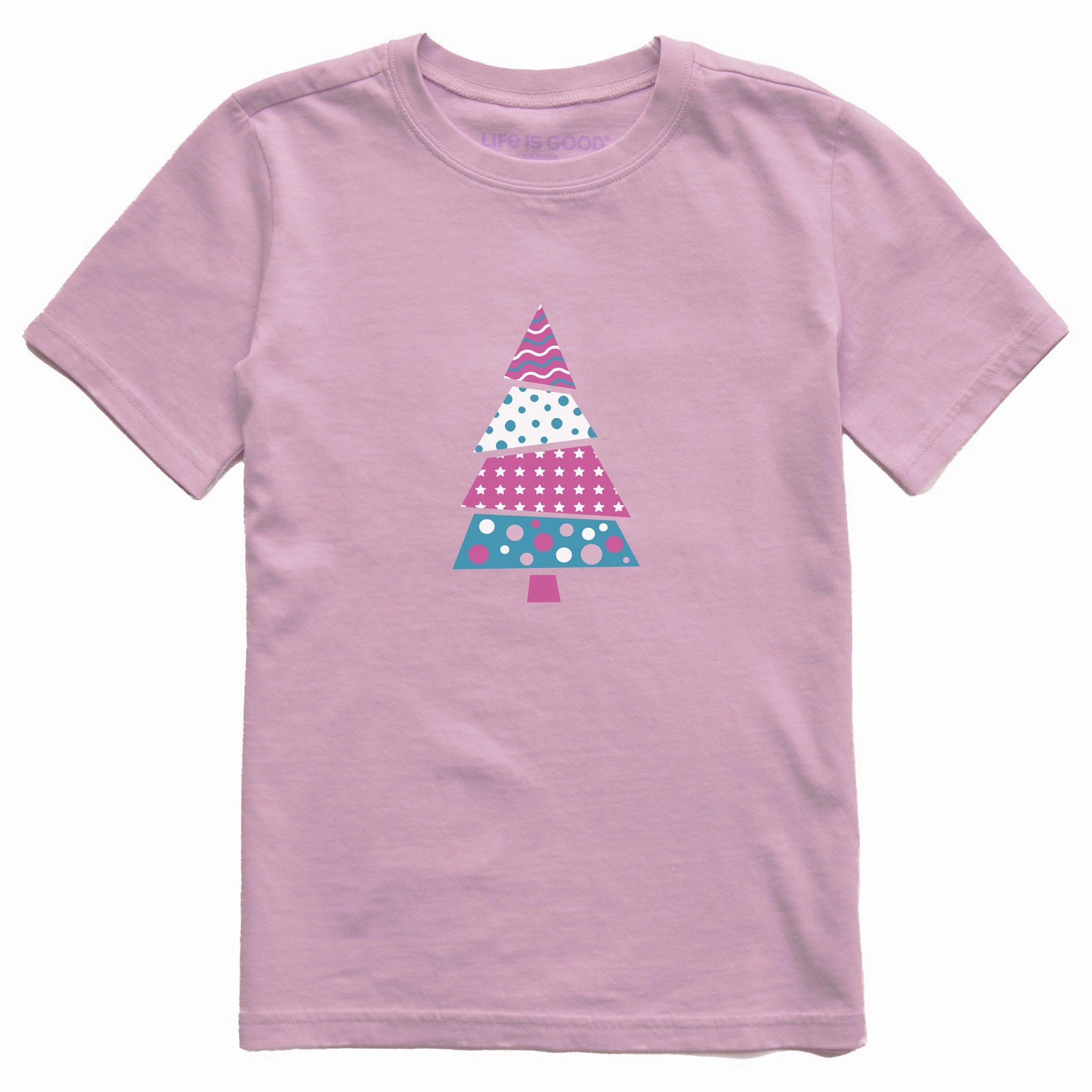 No Shrink Technology Kids Patchwork Christmas Tree Short Sleeve Crusher Tee