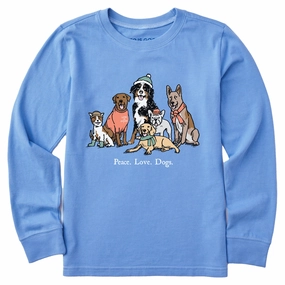 Chilly Weather Style Versatile Option Kids Peace Love Dogs Winter Long Sleeve Crusher Tee