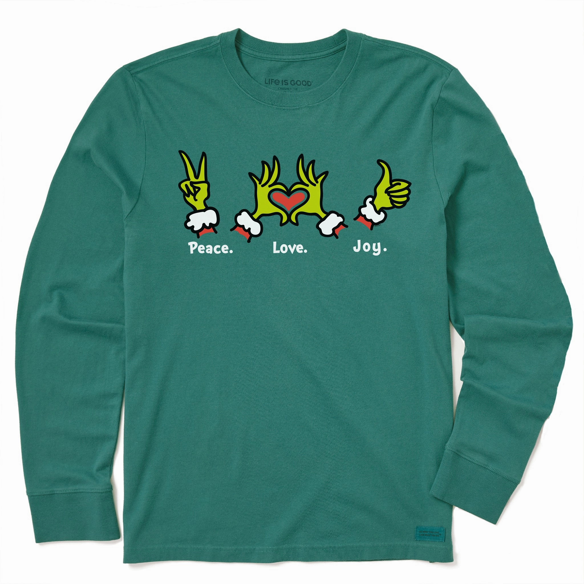 Modern Twist Kids Peace Love Joy Grinch Long Sleeve Crusher Tee