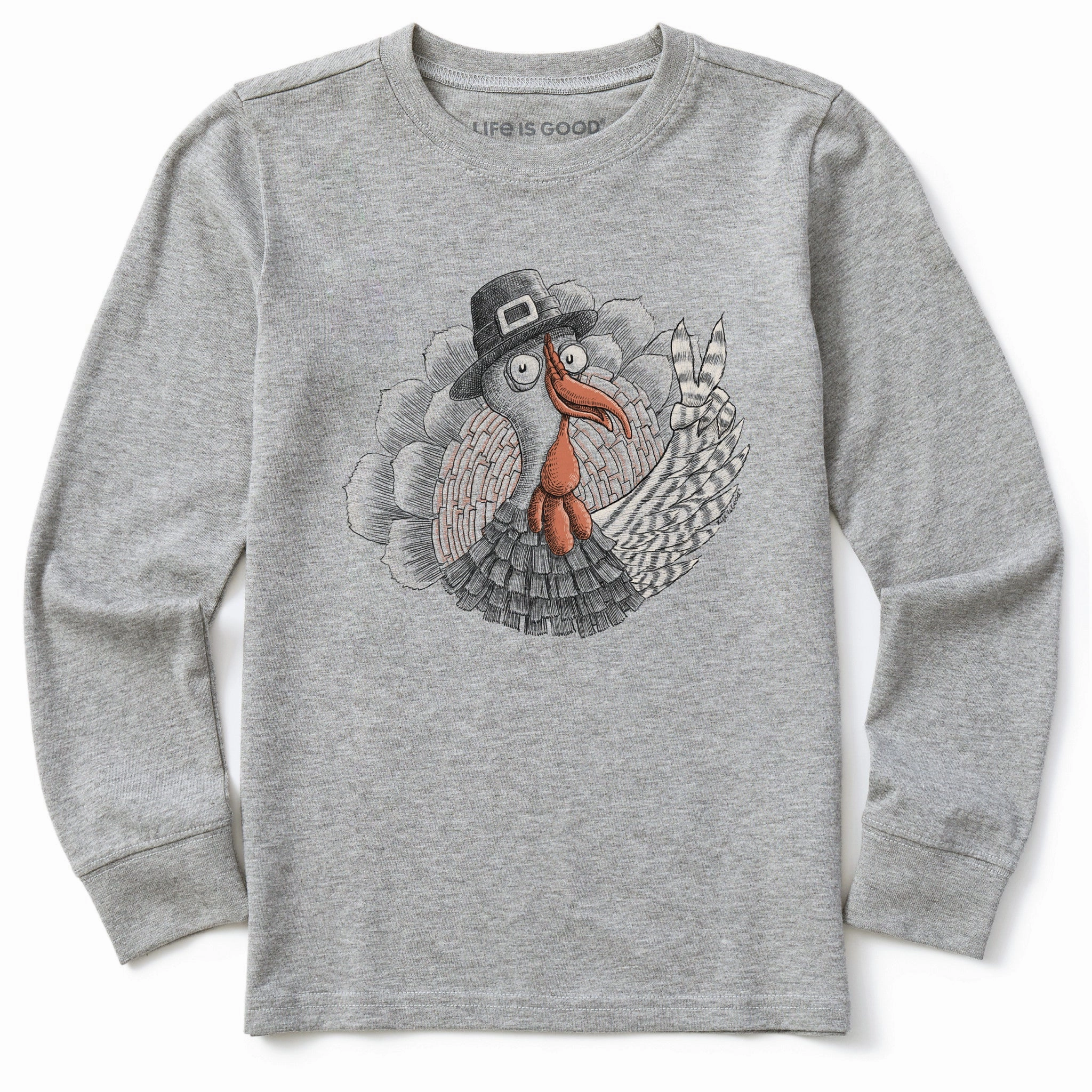 Kids Peaceful Turkey Long Sleeve Crusher Tee Comfy Flex