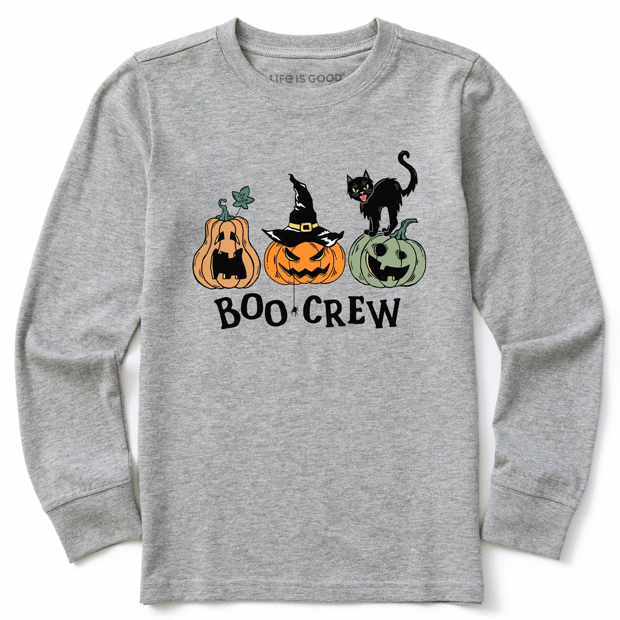 Kids Pumpkins Boo Crew Long Sleeve Crusher Tee Odor-resistant