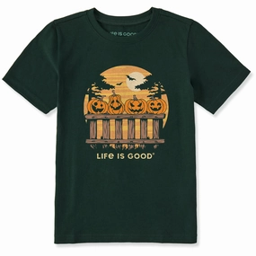 Travel convenience Raw Hem Finish Kids Pumpkins On a Fence Short Sleeve Crusher Tee