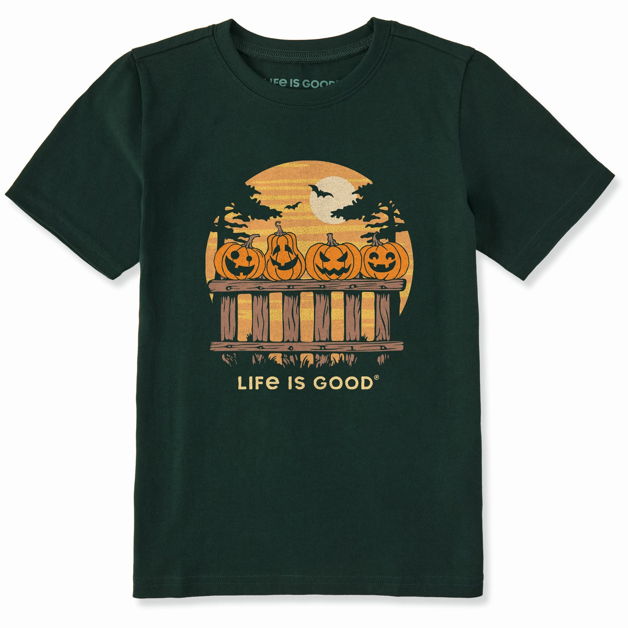 Premium Cotton Blend Kids Pumpkins On a Fence Short Sleeve Crusher Tee