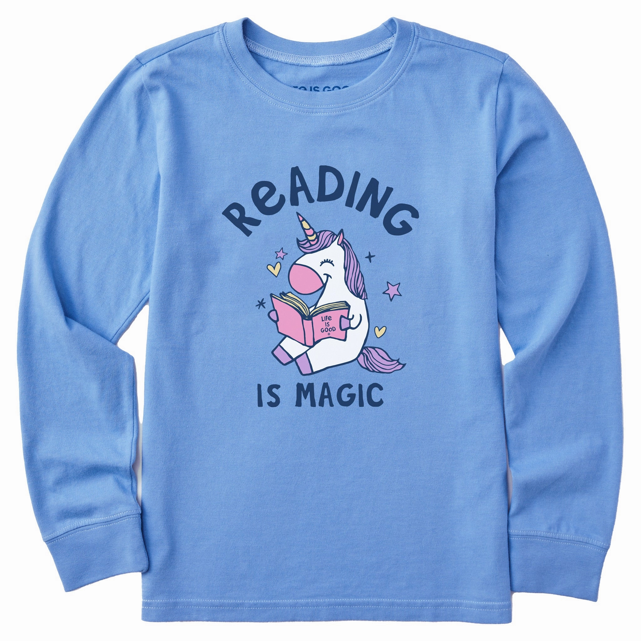 Kids Reading is Magic Unicorn Long Sleeve Crusher Tee Minimal Comfort Fashion Must-Have