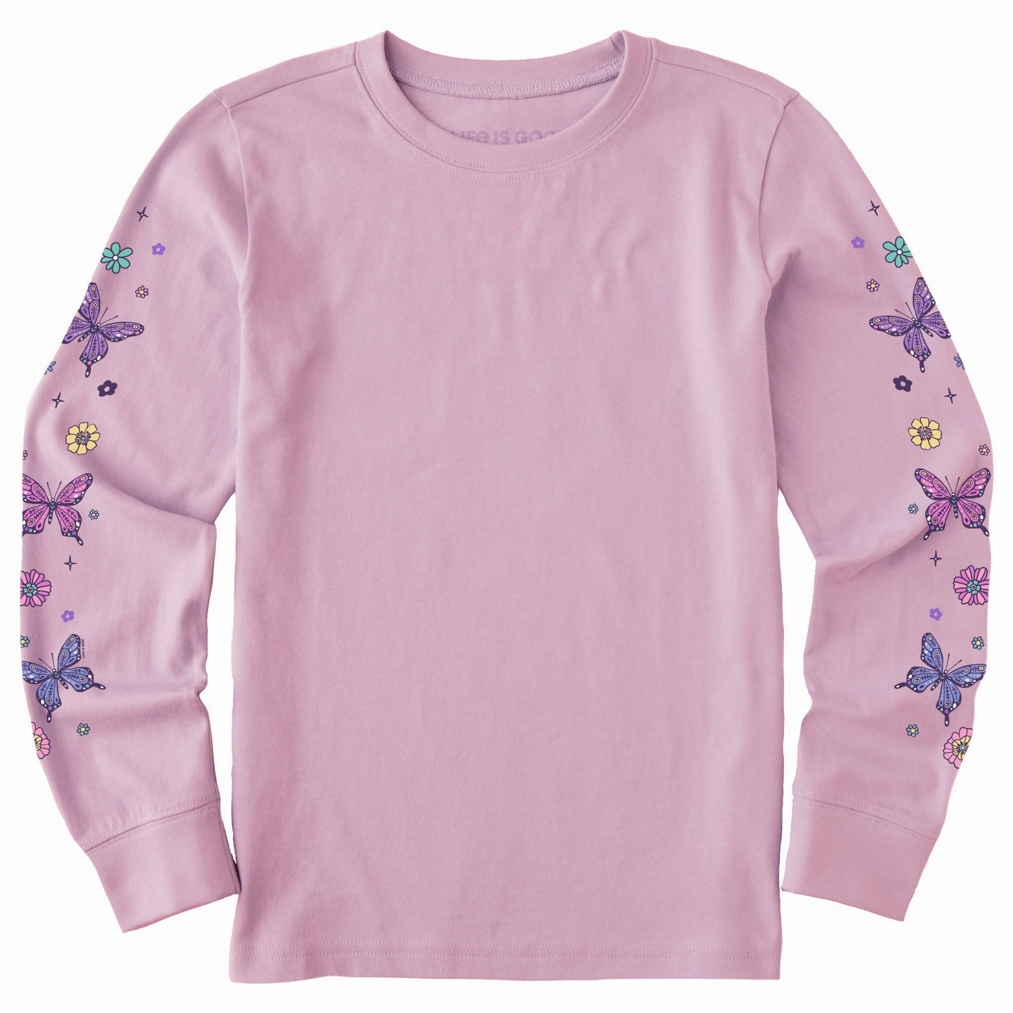 School Uniform Fashion Forward Kids Retro Butterflies Long Sleeve Crusher Tee