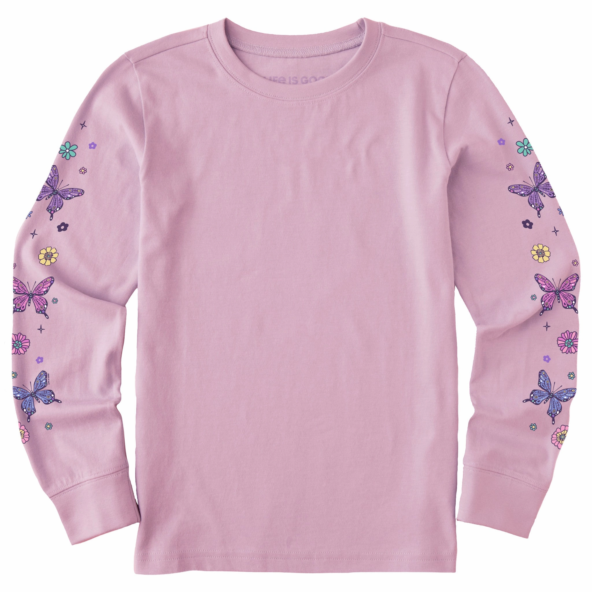 Kids Retro Butterflies Long Sleeve Crusher Tee Breathable Fit Wear OversizedSilhouette