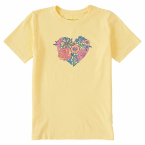 OdorResistant Fabric Kids Retro Flower Heart Short Sleeve Crusher Tee