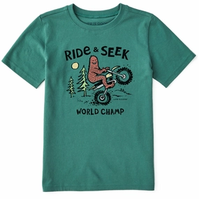 TaglessCollar Sublimation Printed Collar Kids Ride & Seek Big Foot Short Sleeve Crusher Tee