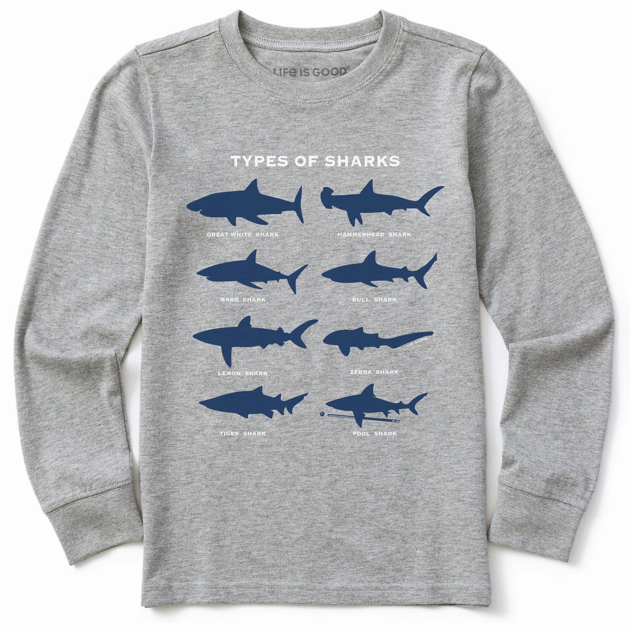 Kids Shark Diagram Long Sleeve Crusher Tee Sporty Look Cool Vibes