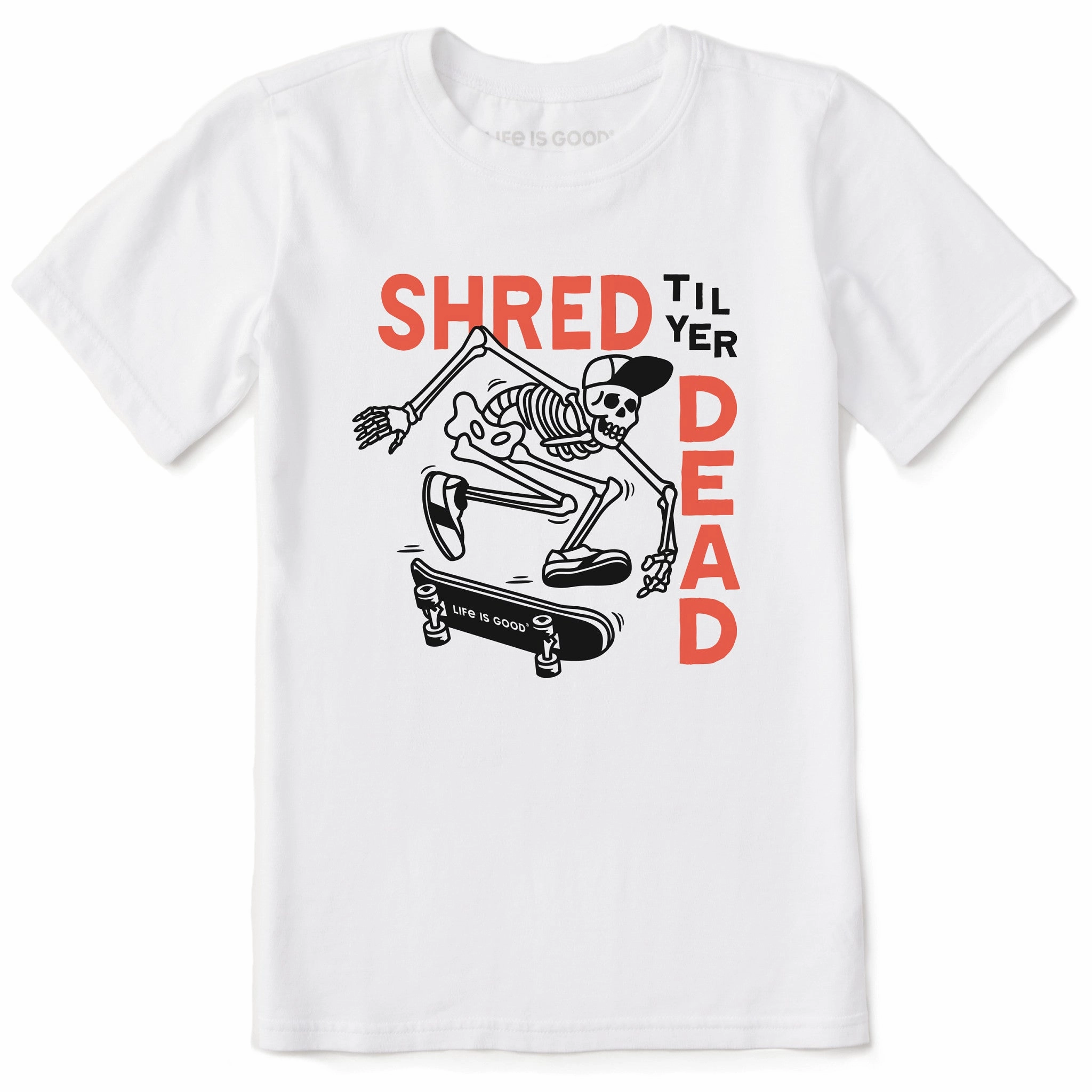 AdvancedMoistureManagement Anti Pilling Treatment Kids Shred til yer Dead Skateboard Skeleton Short Sleeve Crusher Tee