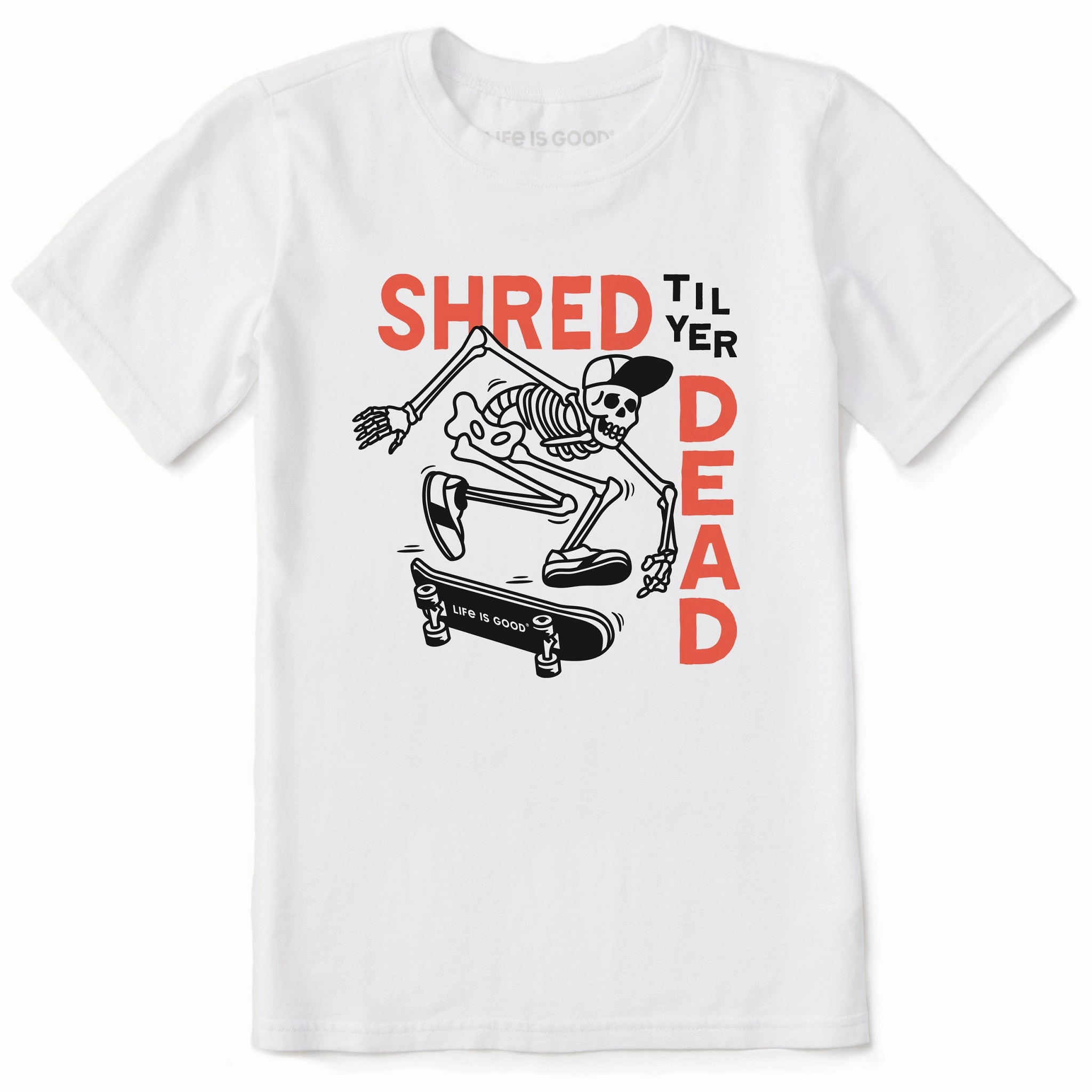 Kids Shred til yer Dead Skateboard Skeleton Short Sleeve Crusher Tee Comfortable Look Effortless Look