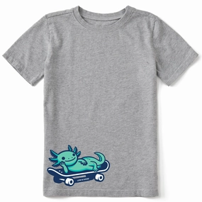 Kids Skater Axolotl Short Sleeve Crusher Tee Pre Shrunk Fabric Smooth Neckline