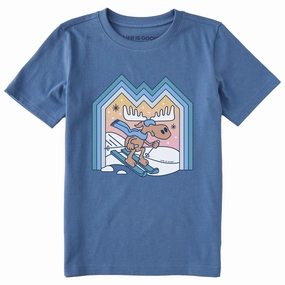 Layering Fashion Seam Free Shoulders Kids Ski Moose Short Sleeve Crusher Tee