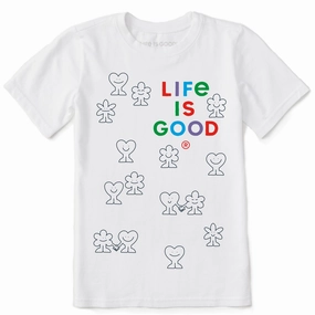 Heat Transfer Printing Kids Smiling Hearts and Flowers Short Sleeve Crusher Tee
