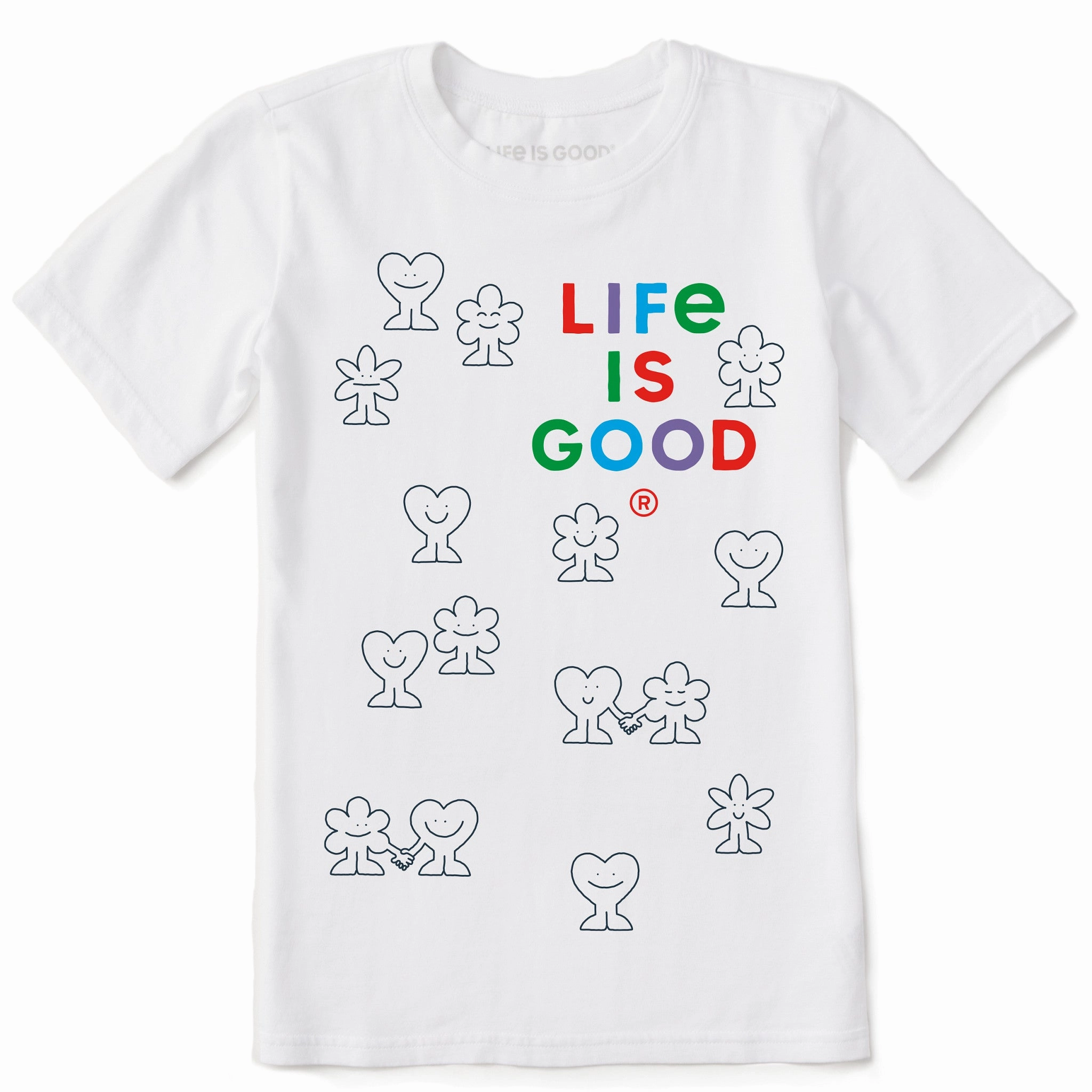 Kids Smiling Hearts and Flowers Short Sleeve Crusher Tee V neck elegance Casual Layer Wear