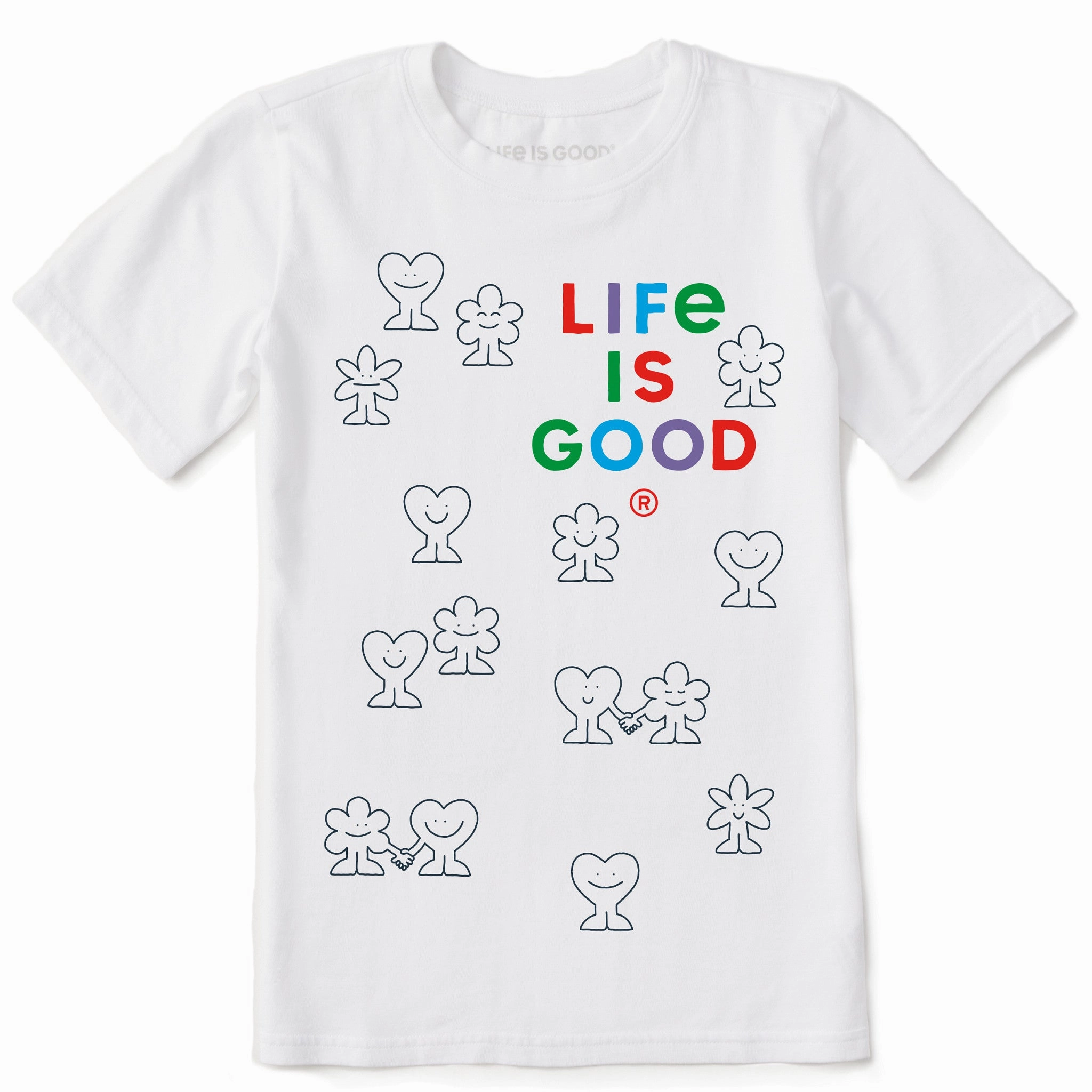 Heat Transfer Printing Kids Smiling Hearts and Flowers Short Sleeve Crusher Tee