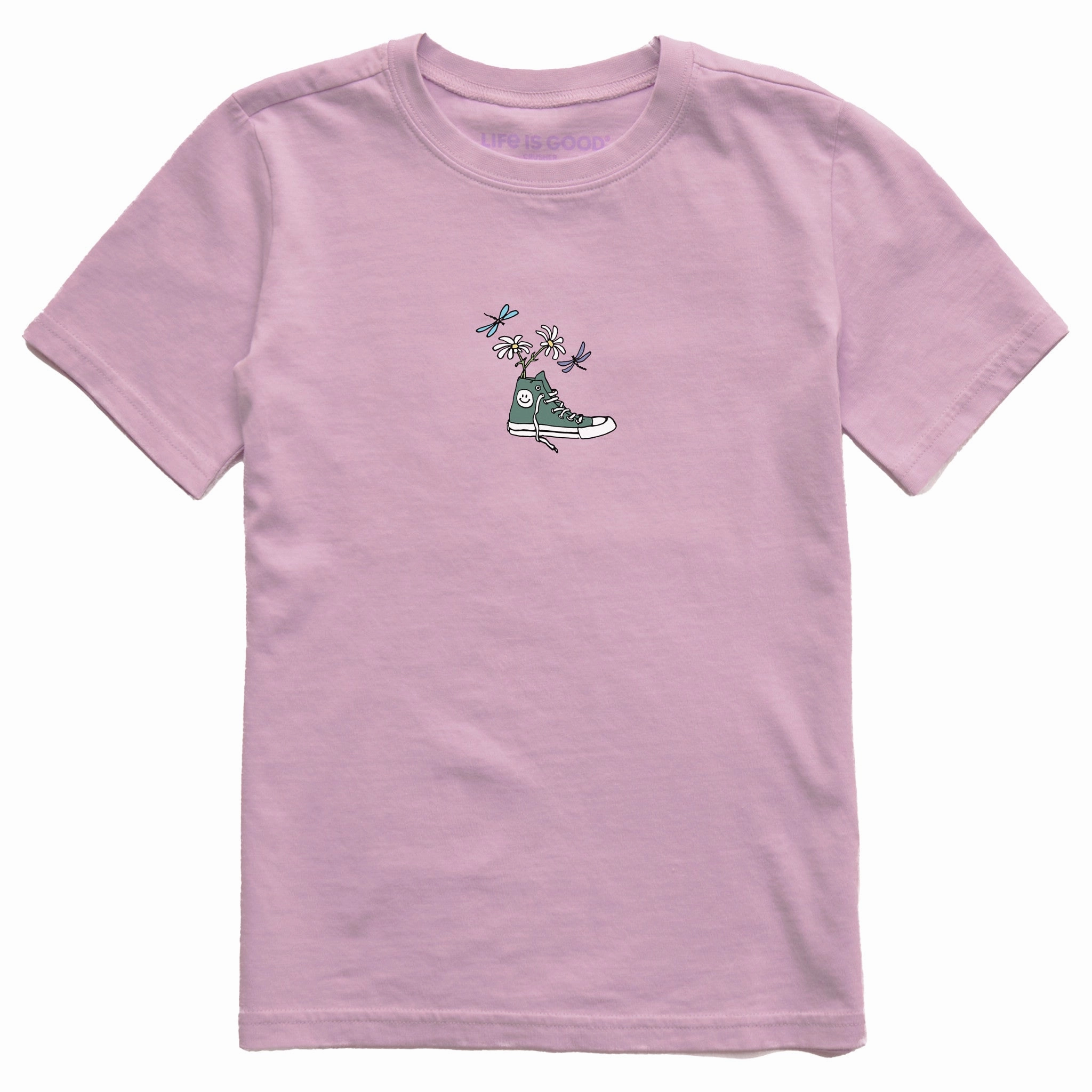 Flexible Shoulder Seams Kids Sneaker Daisy Short Sleeve Crusher Tee