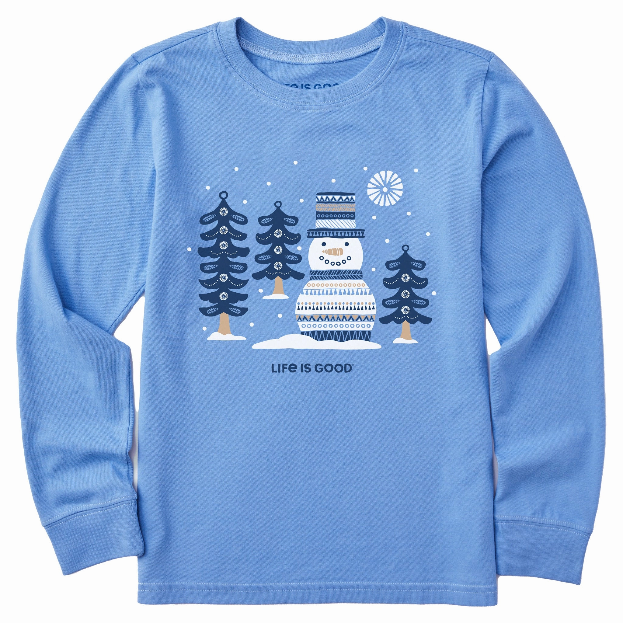 Kids Snowman and Trees Long Sleeve Crusher Tee Cozy and Fashionable MultipurposeCuffs