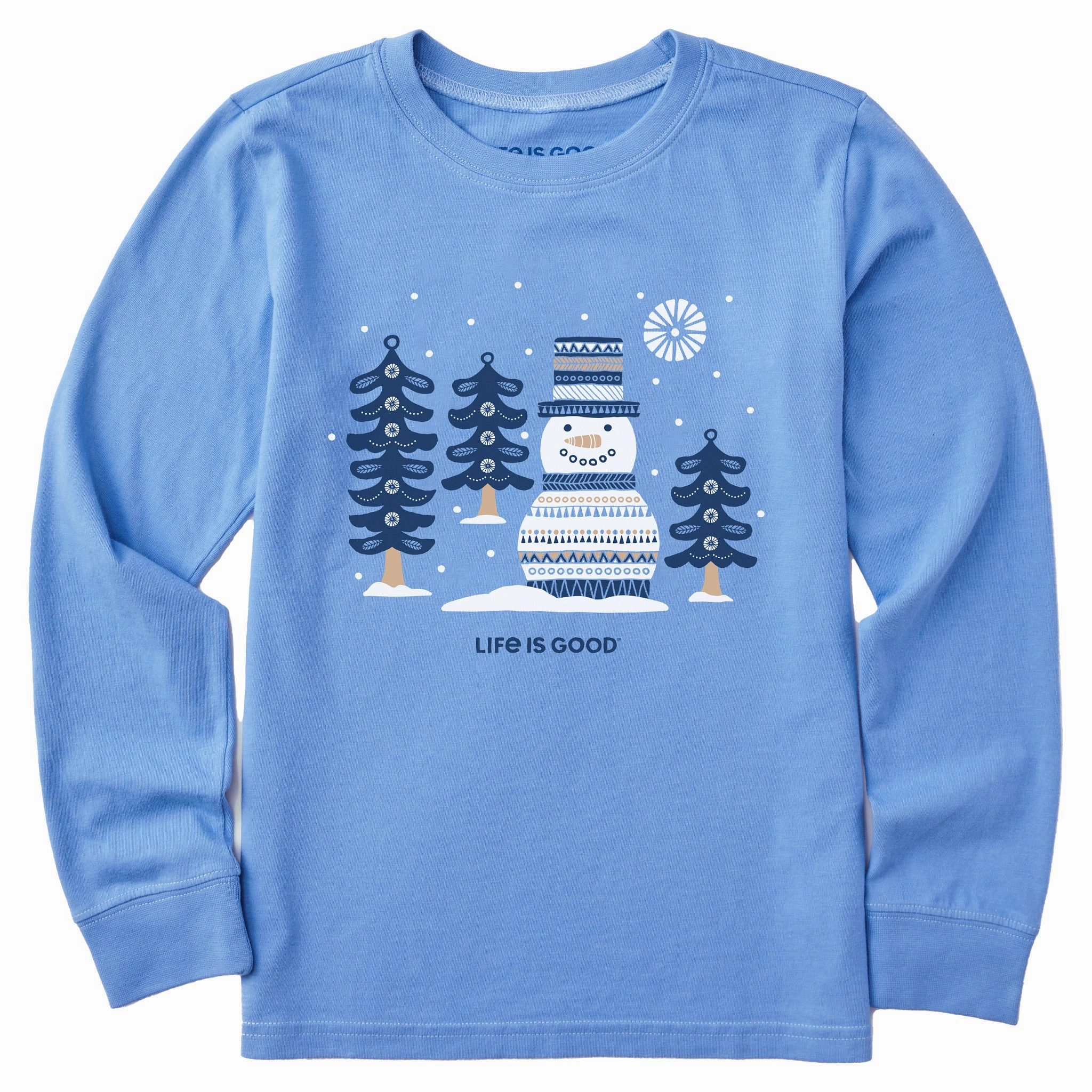 Kids Snowman and Trees Long Sleeve Crusher Tee Fashionable Layer MinimalBranding
