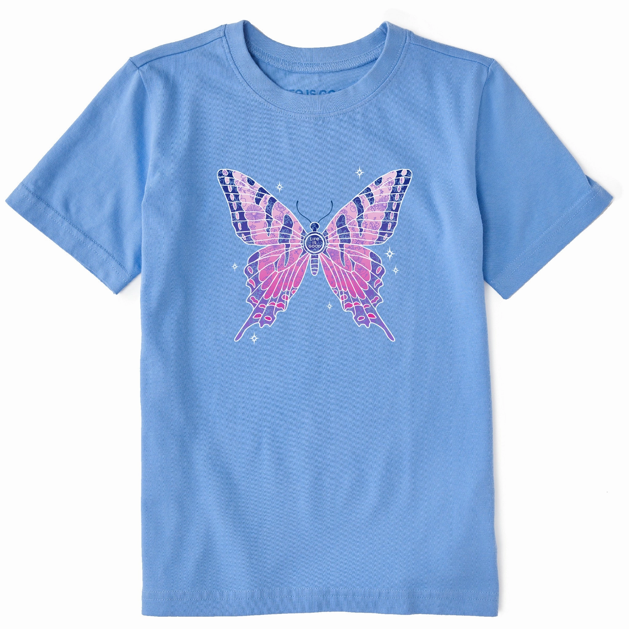 Kids Sparkling Butterfly Short Sleeve Crusher Tee AntiPillingTreatment