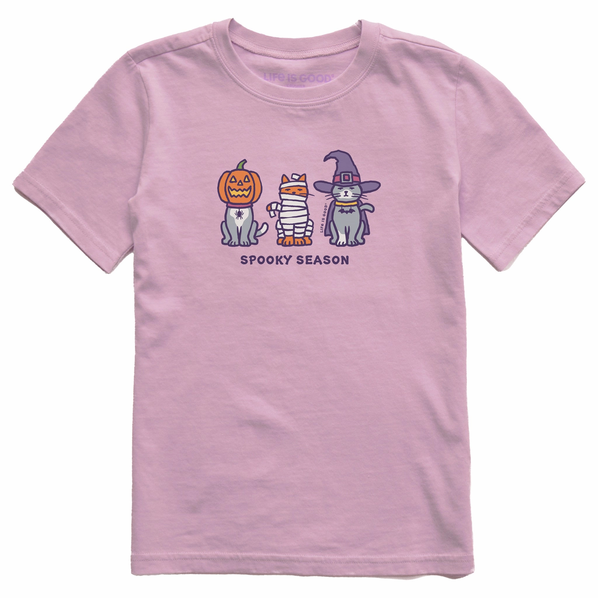 Boat neck style Kids Spooky Halloween Cats Short Sleeve Crusher Tee