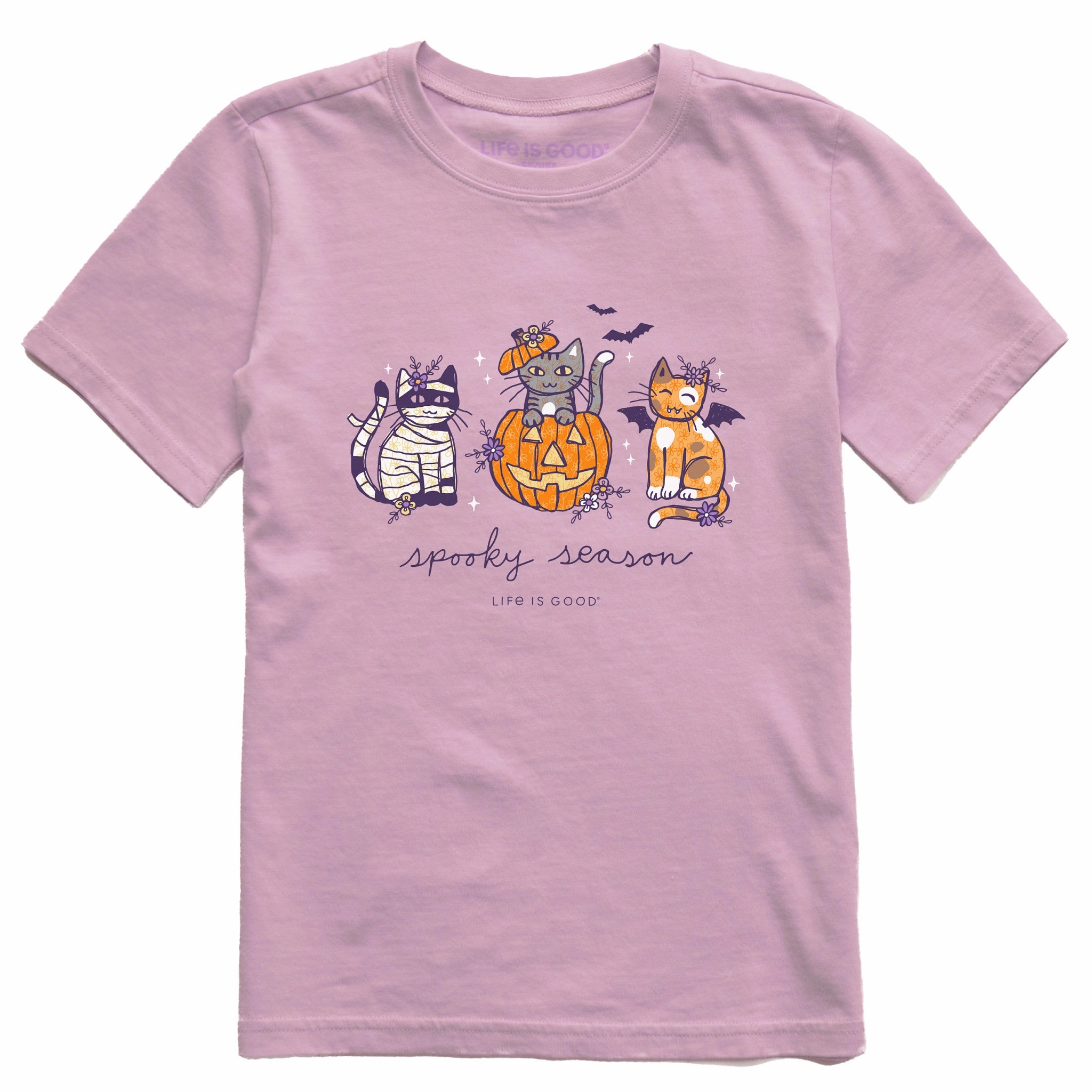 Trendy Comfort Wear Soft Touch Fabric Kids Spooky Season Cats Short Sleeve Crusher Tee