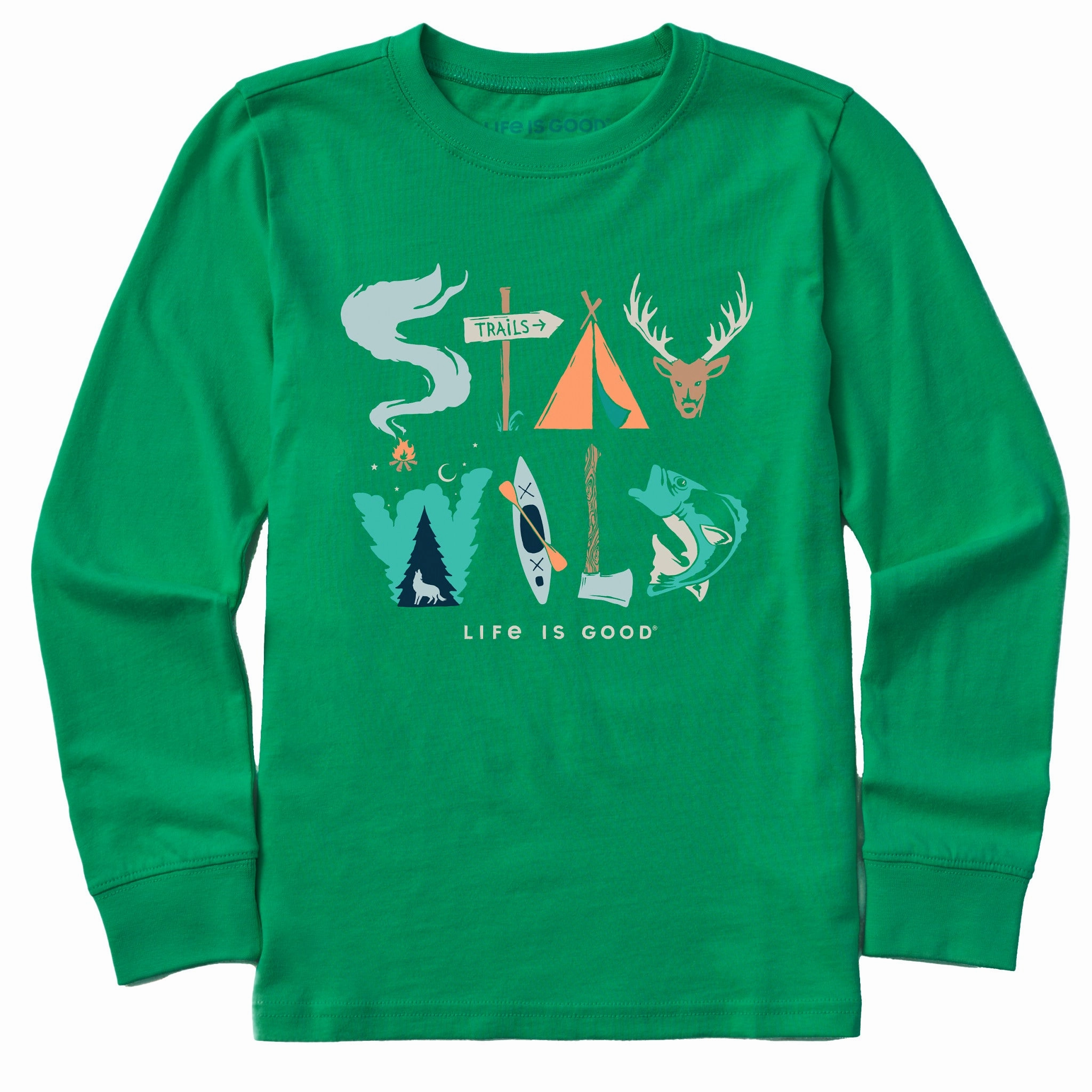 Breathable Style Everyday Style Trend Kids Stay Wild Long Sleeve Crusher Tee