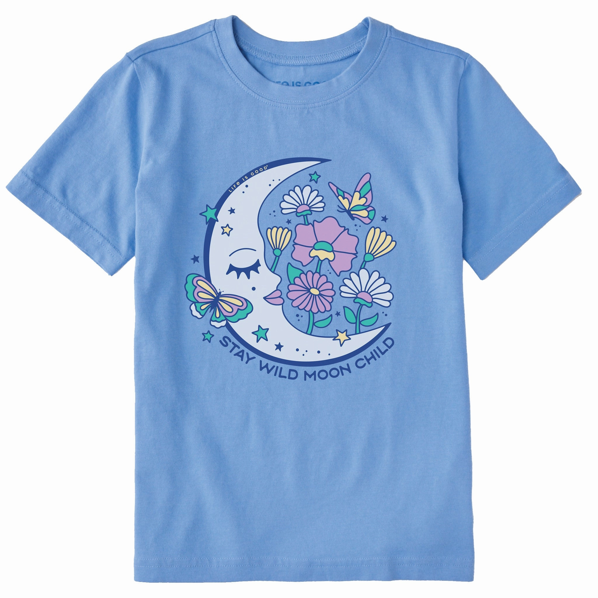 Ultra Soft Blended Textile loose fitting Kids Stay Wild Moon Child Flowers Short Sleeve Crusher Tee