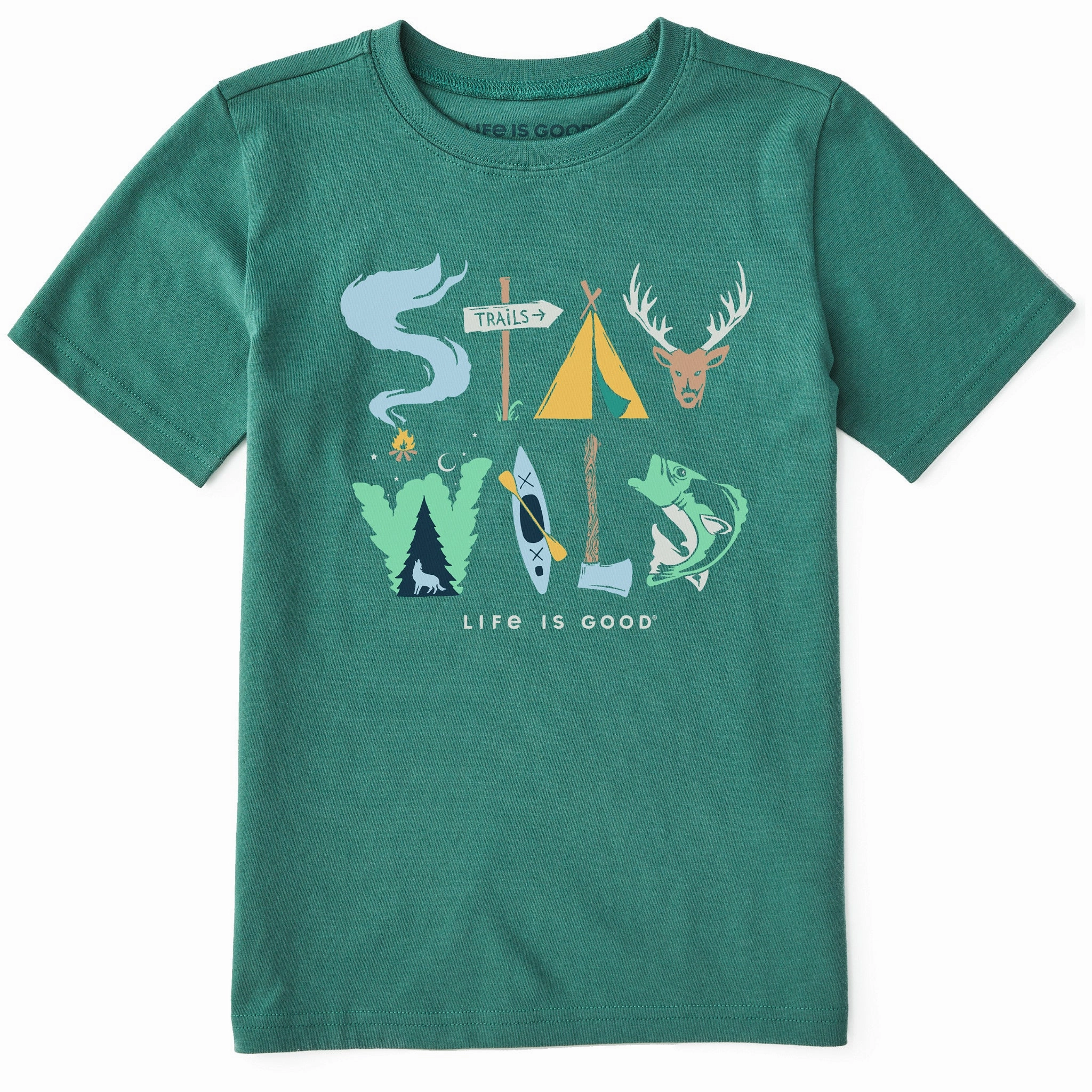 Wide Neck Opening Kids Stay Wild Short Sleeve Crusher Tee