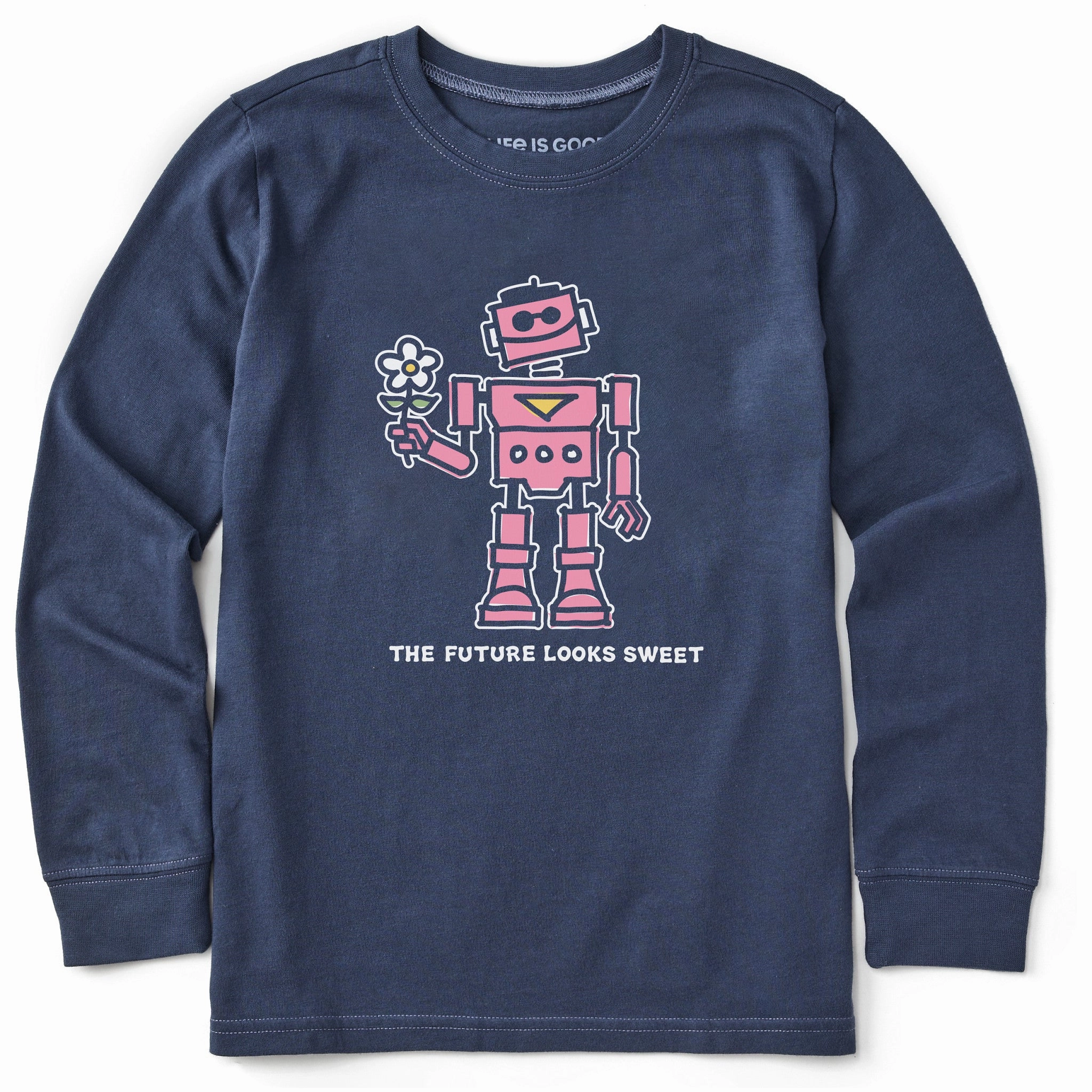 Kids Sweet Robot Long Sleeve Crusher Tee Textured Surface