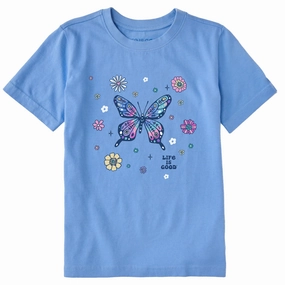 Trendy Tops Simple Fashion Kids Tie Dye Retro Butterfly Flowers Short Sleeve Crusher Tee