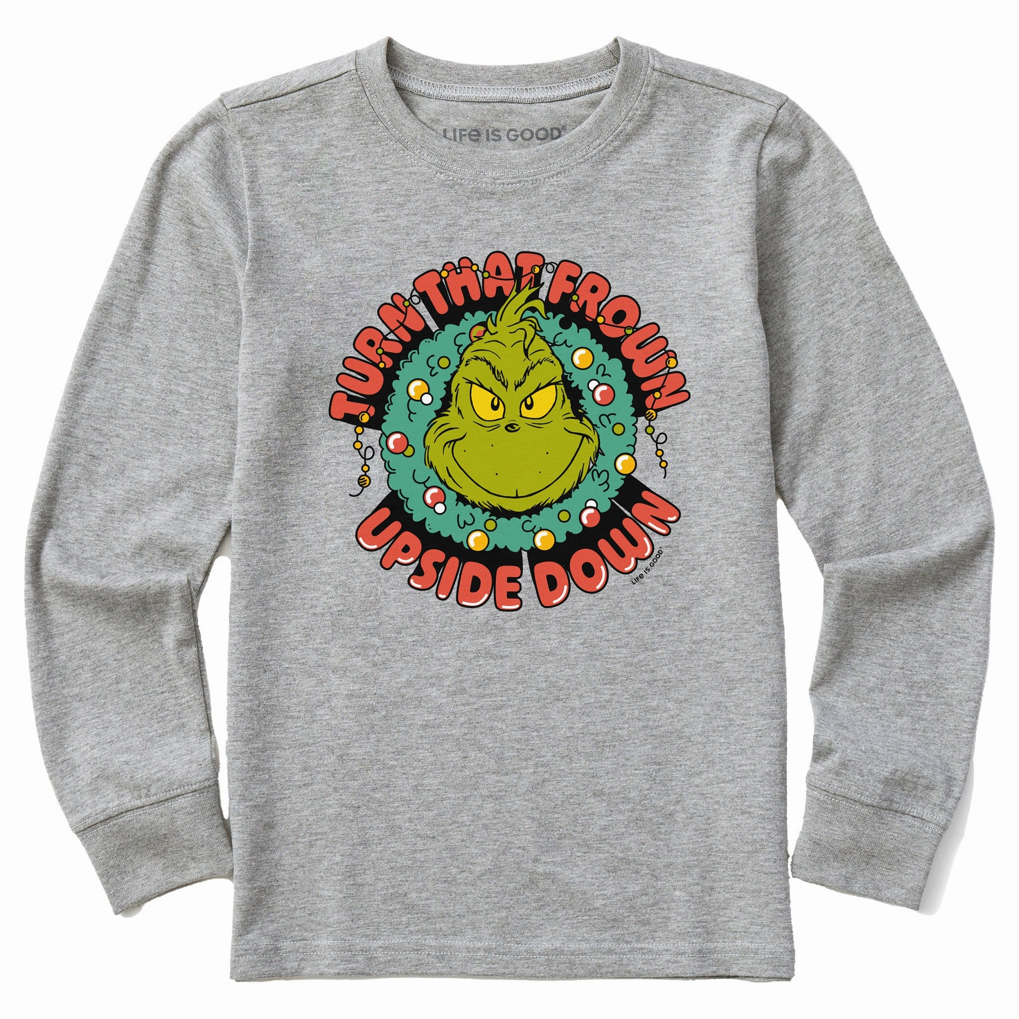 Smooth Neckline Active Comfort Wear Kids Turn That Frown Upside Down Grinch Long Sleeve Crusher Tee