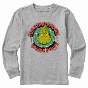 Smooth Neckline Active Comfort Wear Kids Turn That Frown Upside Down Grinch Long Sleeve Crusher Tee