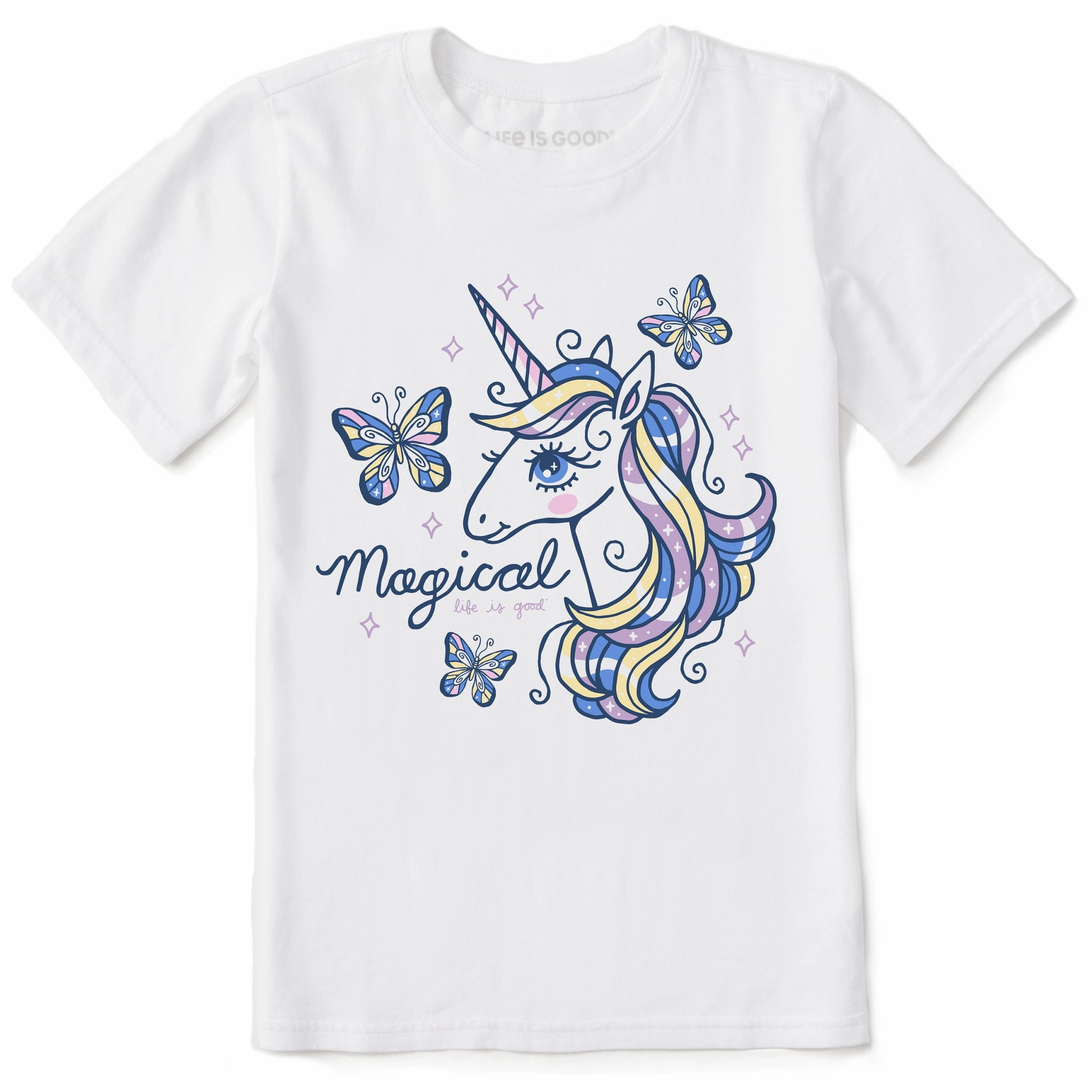 Non Shrink Material Kids Unicorns and Butterflies Short Sleeve Crusher Tee