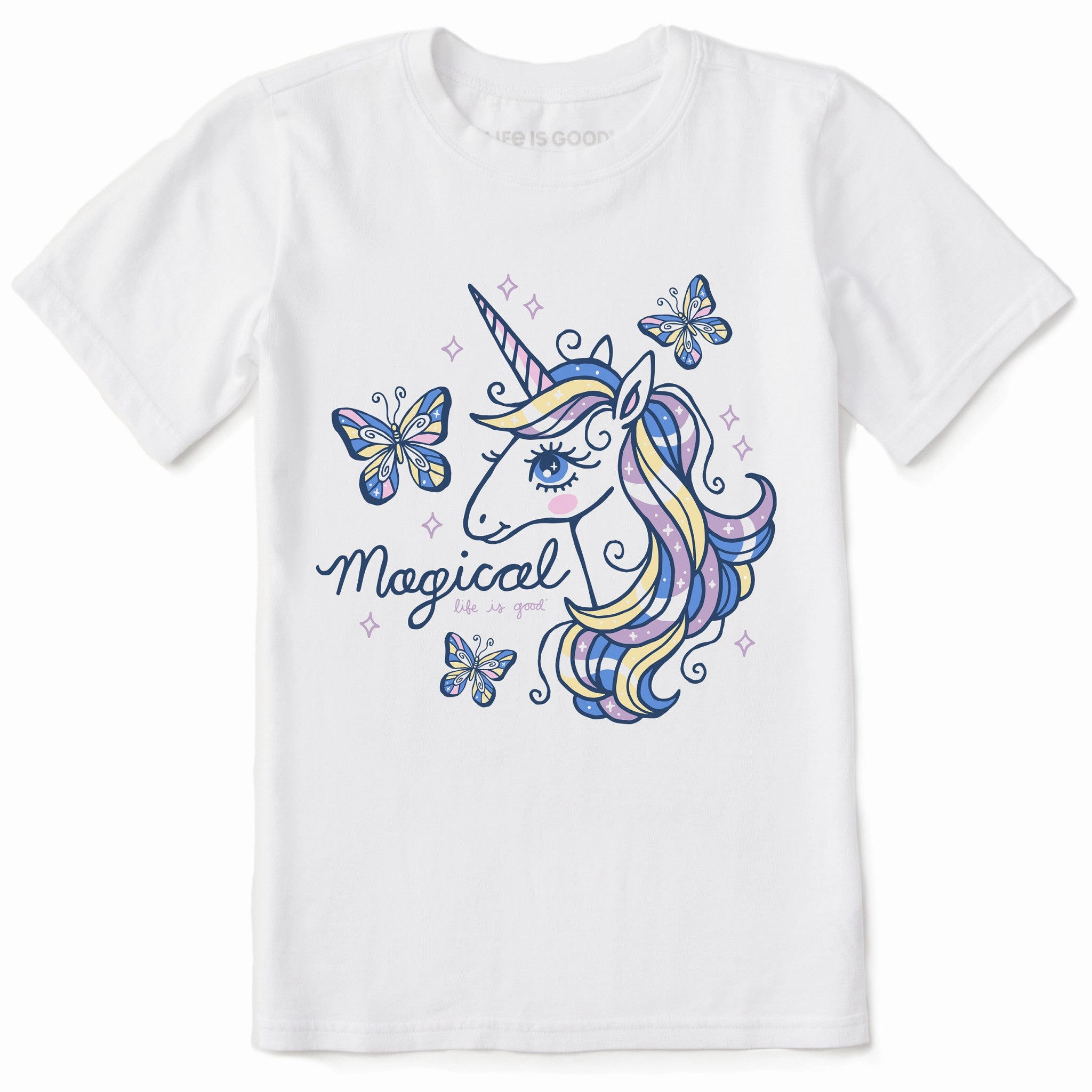 Cozy Fit Design Durable Style Kids Unicorns and Butterflies Short Sleeve Crusher Tee