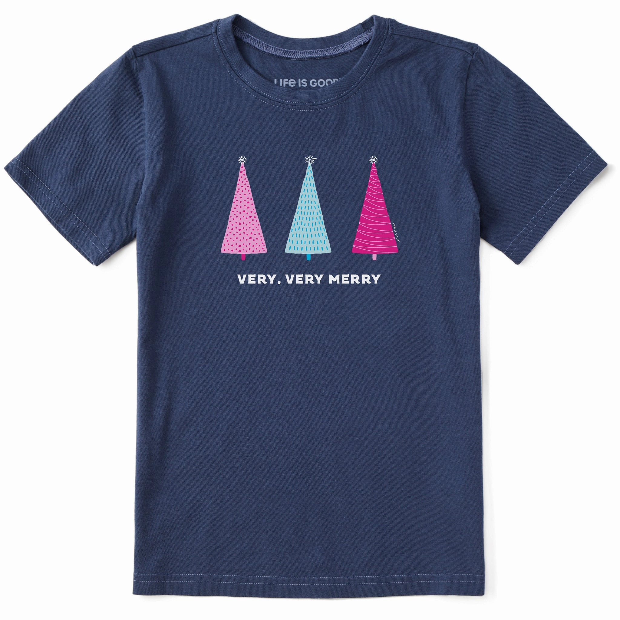 Kids Very, Very Merry Trees Short Sleeve Crusher Tee Flatlock stitching