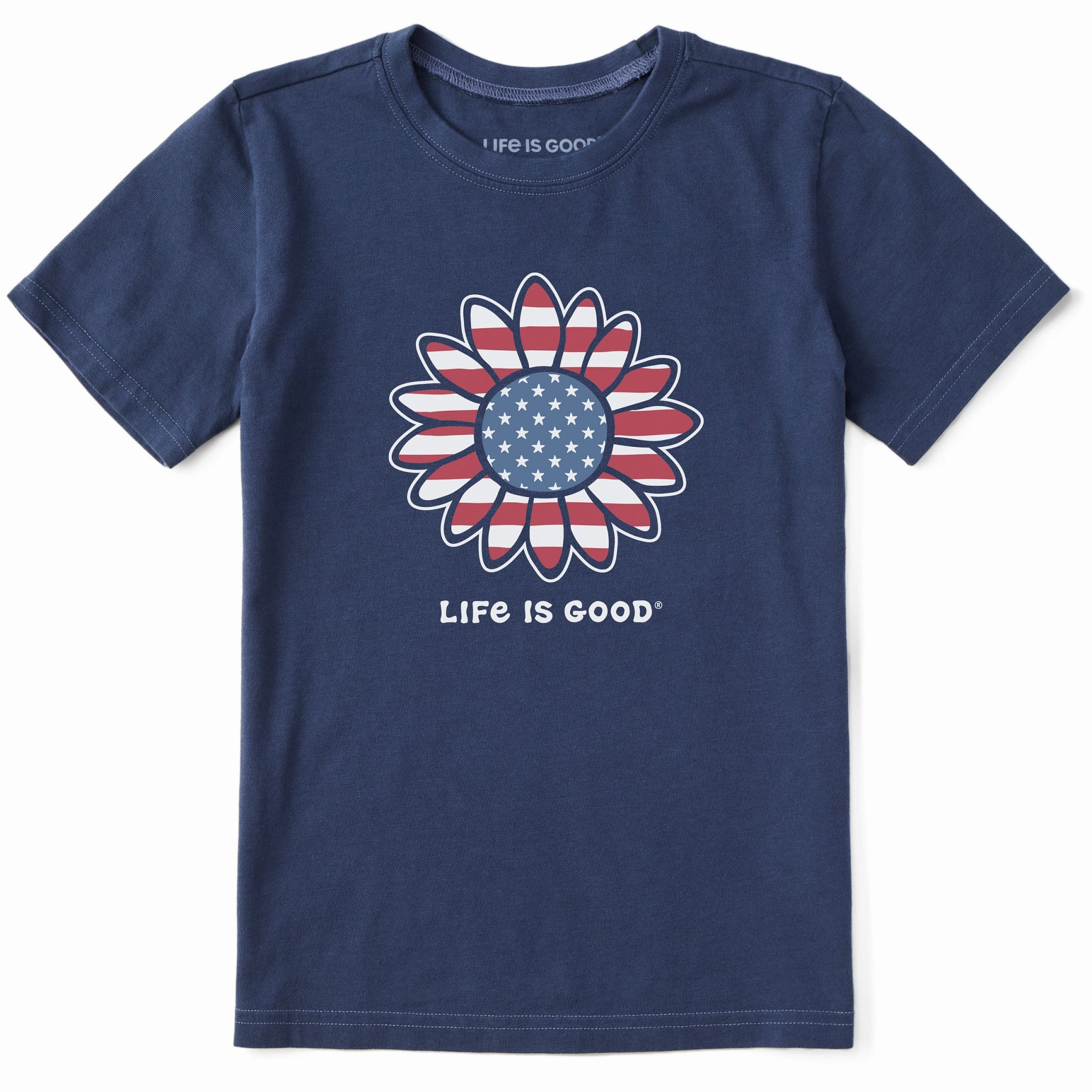 Flexible Neckline Kids Vintage Patriotic Sunflower Short Sleeve Crusher Tee