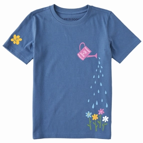 Kids Watering Can Flowers Short Sleeve Crusher Tee Unisex Fit Comfy Stretch
