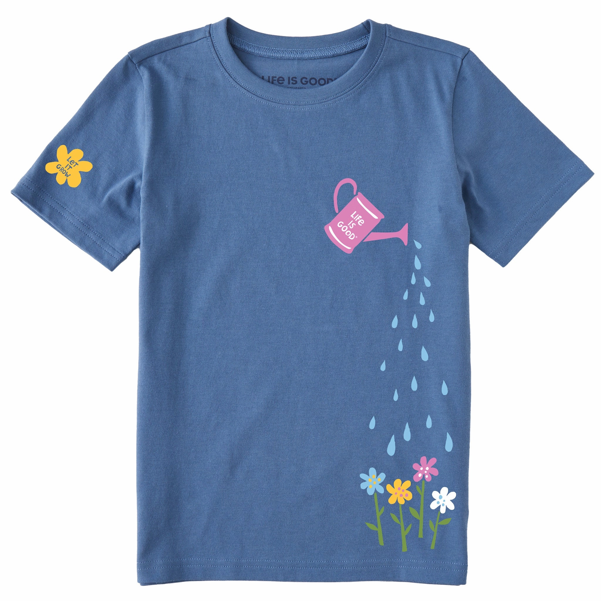 Sporty Comfort Wear Kids Watering Can Flowers Short Sleeve Crusher Tee