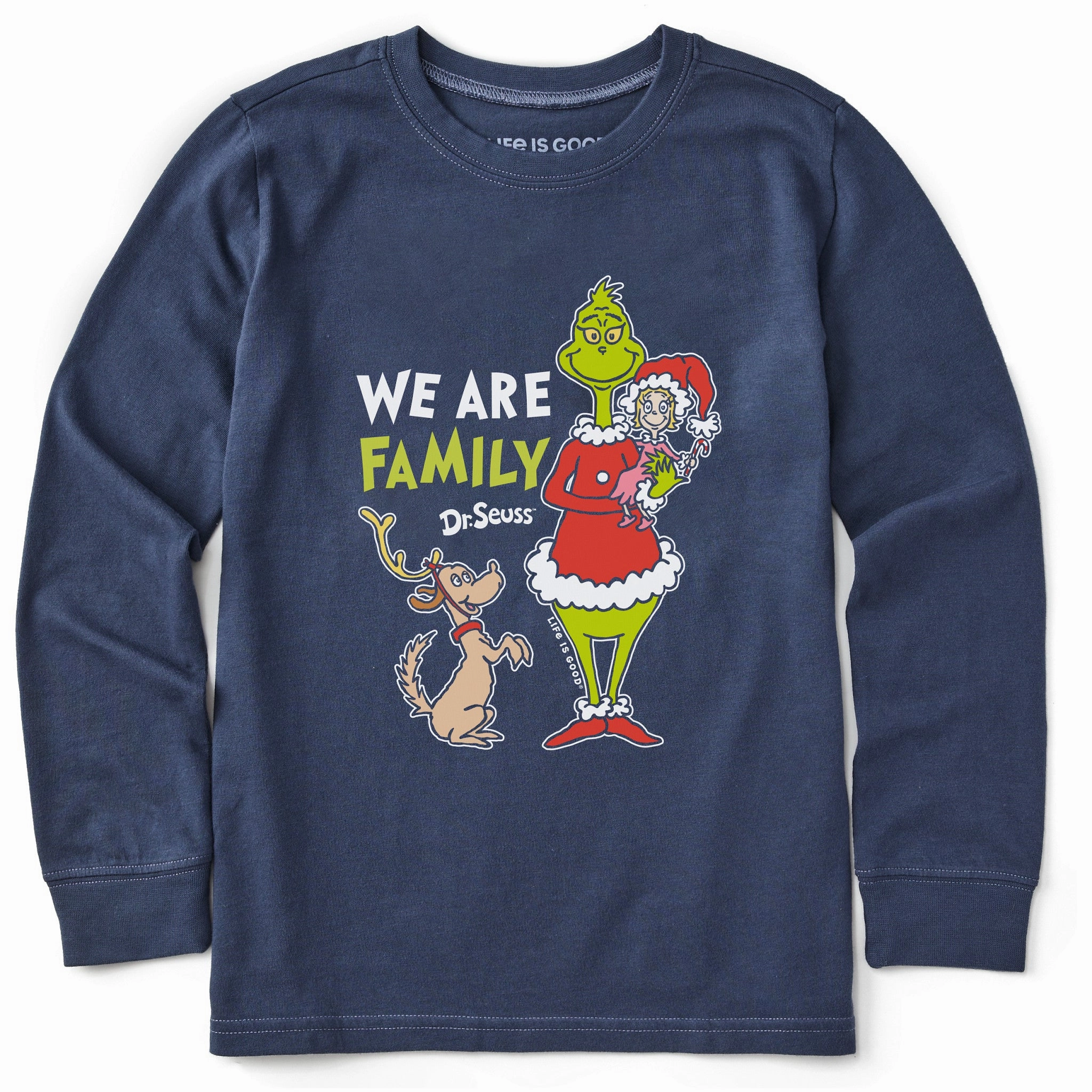 Vibrant Colors hiking clothes Kids We Are Family Grinch Long Sleeve Crusher Tee