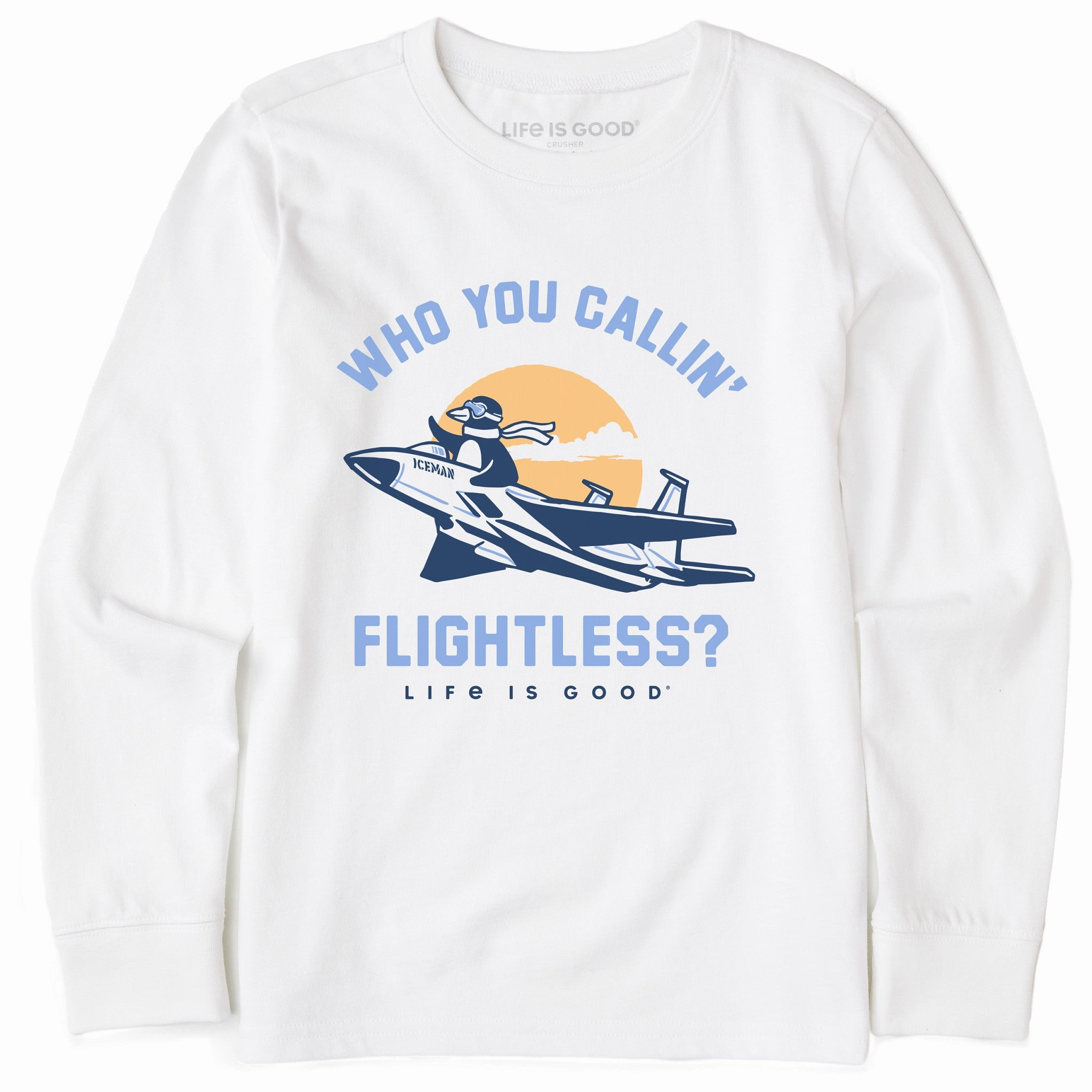 Trendy Fashion Kids Who You Callin' Flightless Penguin Long Sleeve Crusher Tee