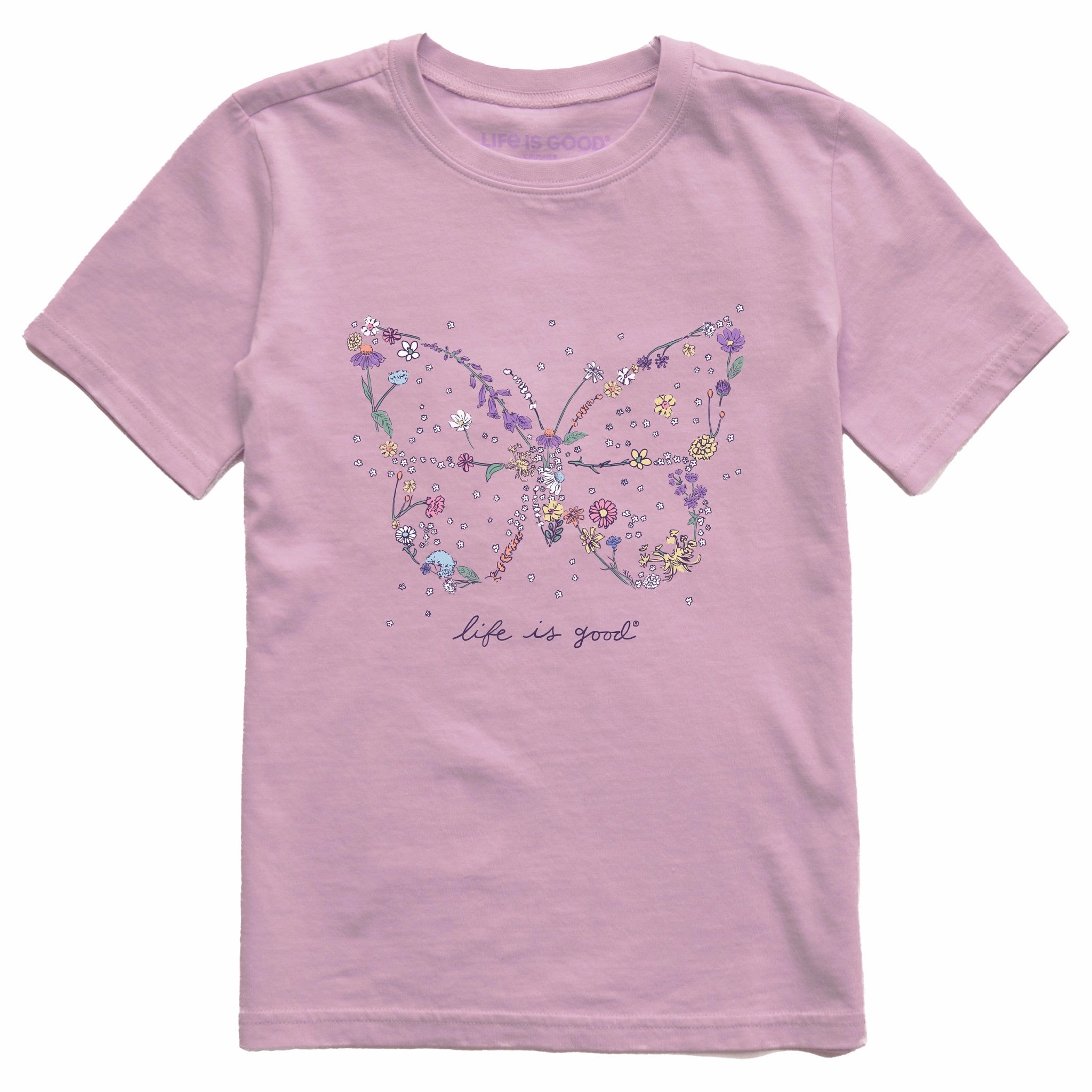 Light Fashion Kids Wildflower Butterfly Shape Short Sleeve Crusher Tee