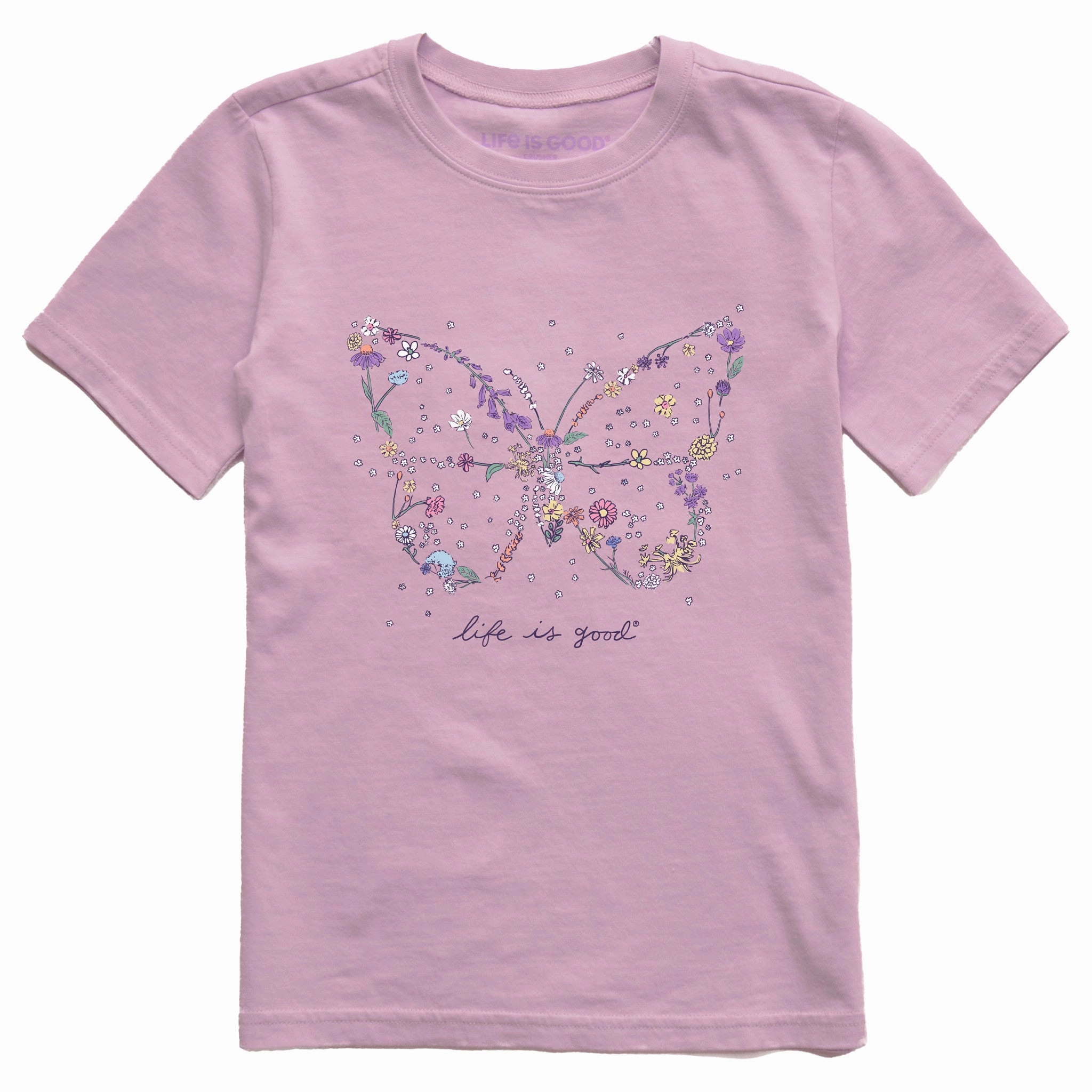 Kids Wildflower Butterfly Shape Short Sleeve Crusher Tee Retro