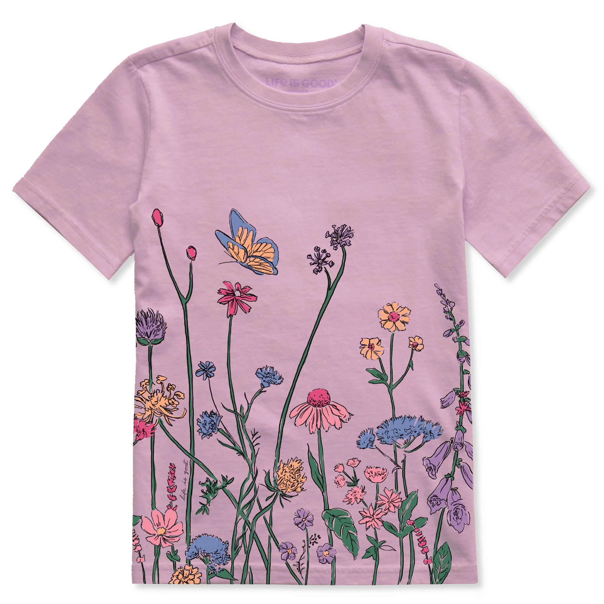 Active Flex Reinforced Neckline Kids Wildflower Garden Short Sleeve Crusher Tee