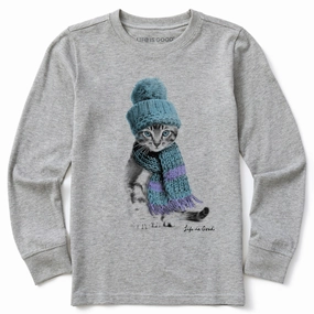 Beach Wear Kids Winter Cat Hat Long Sleeve Crusher Tee