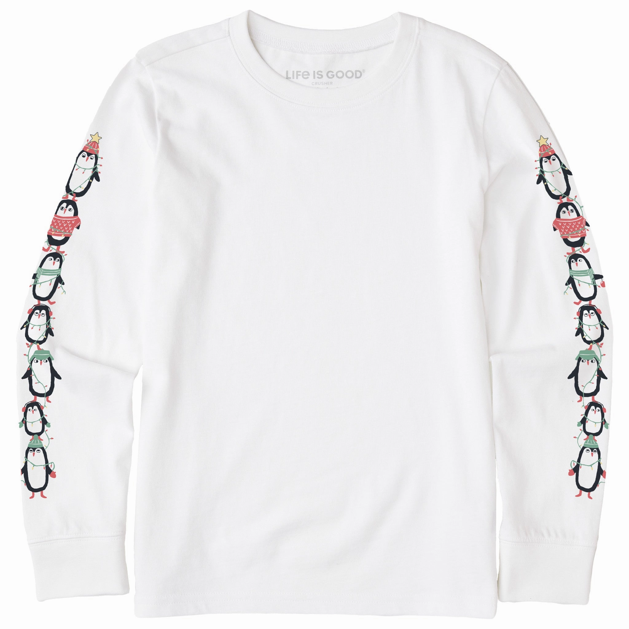 Kids Winter Penguin Stack Long Sleeve Crusher Tee Thermal Regulating Layer Reinforced Shoulder Stitching