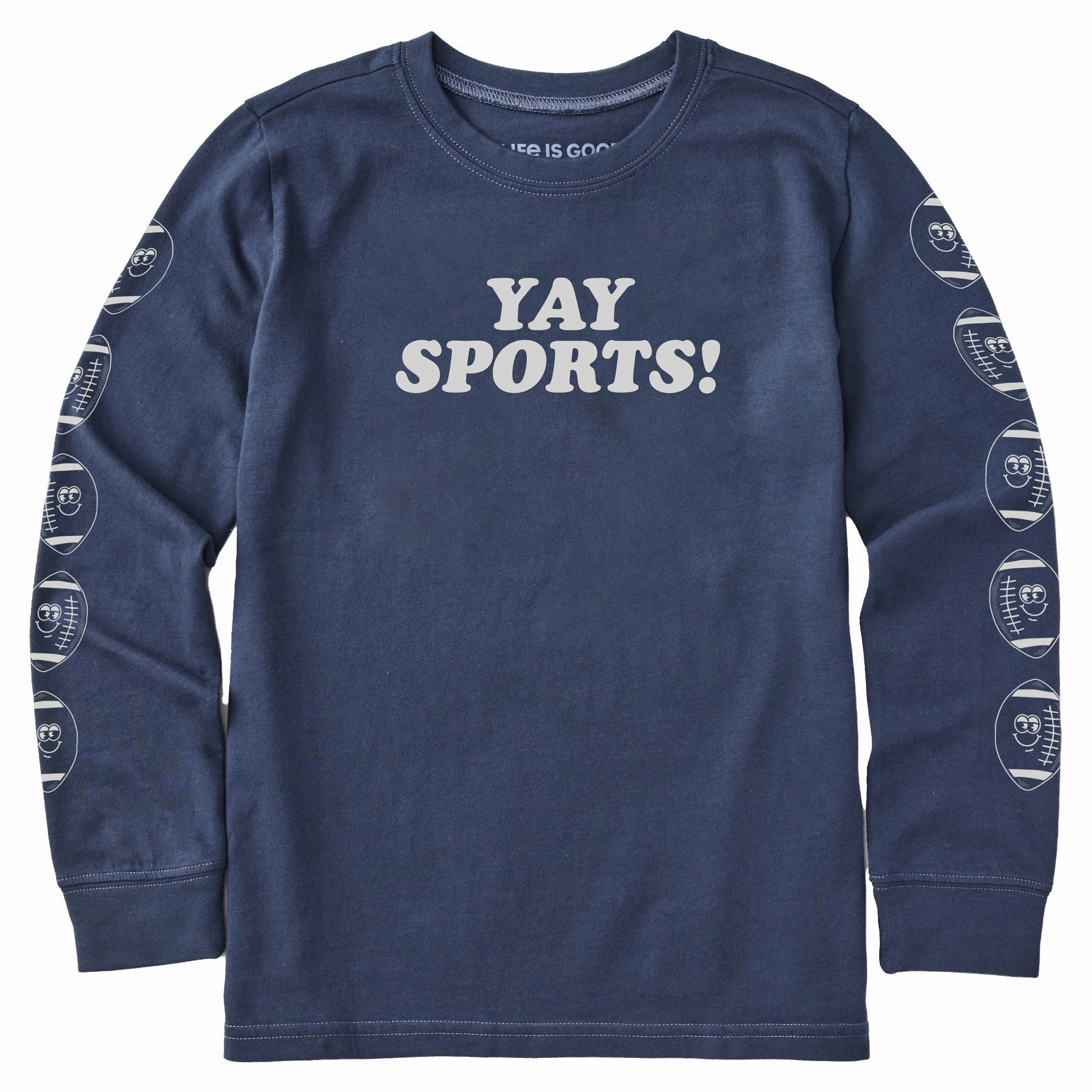 Kids Yay Sports! Long Sleeve Crusher Tee TaglessDesign Cozy Waistband
